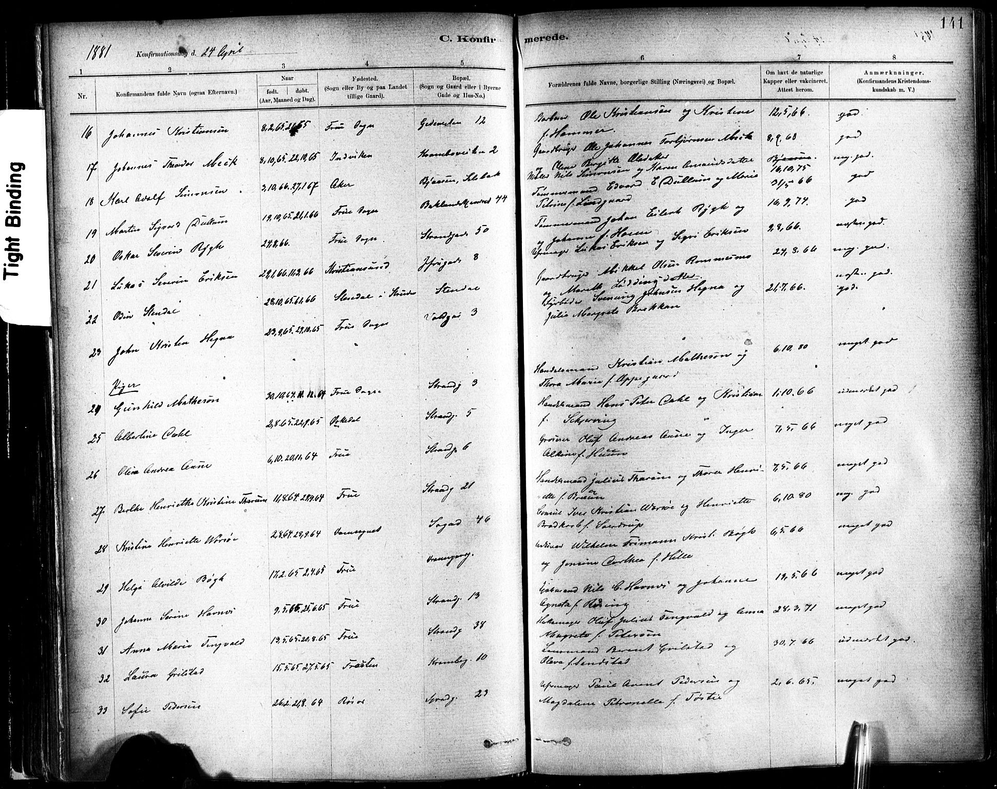 Ministerialprotokoller, klokkerbøker og fødselsregistre - Sør-Trøndelag, SAT/A-1456/602/L0119: Parish register (official) no. 602A17, 1880-1901, p. 141
