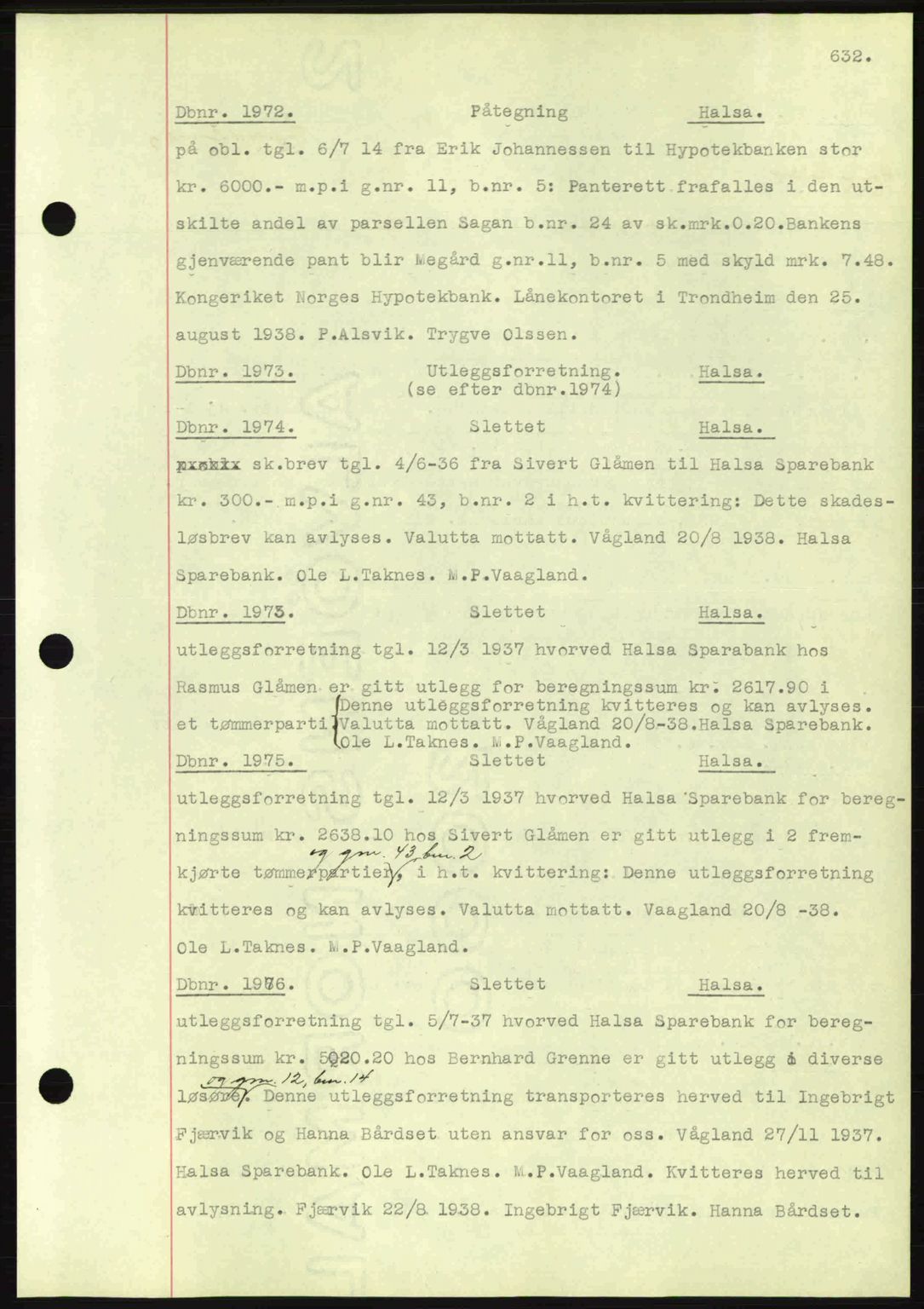 Nordmøre sorenskriveri, AV/SAT-A-4132/1/2/2Ca: Mortgage book no. C80, 1936-1939, Diary no: : 1972/1938