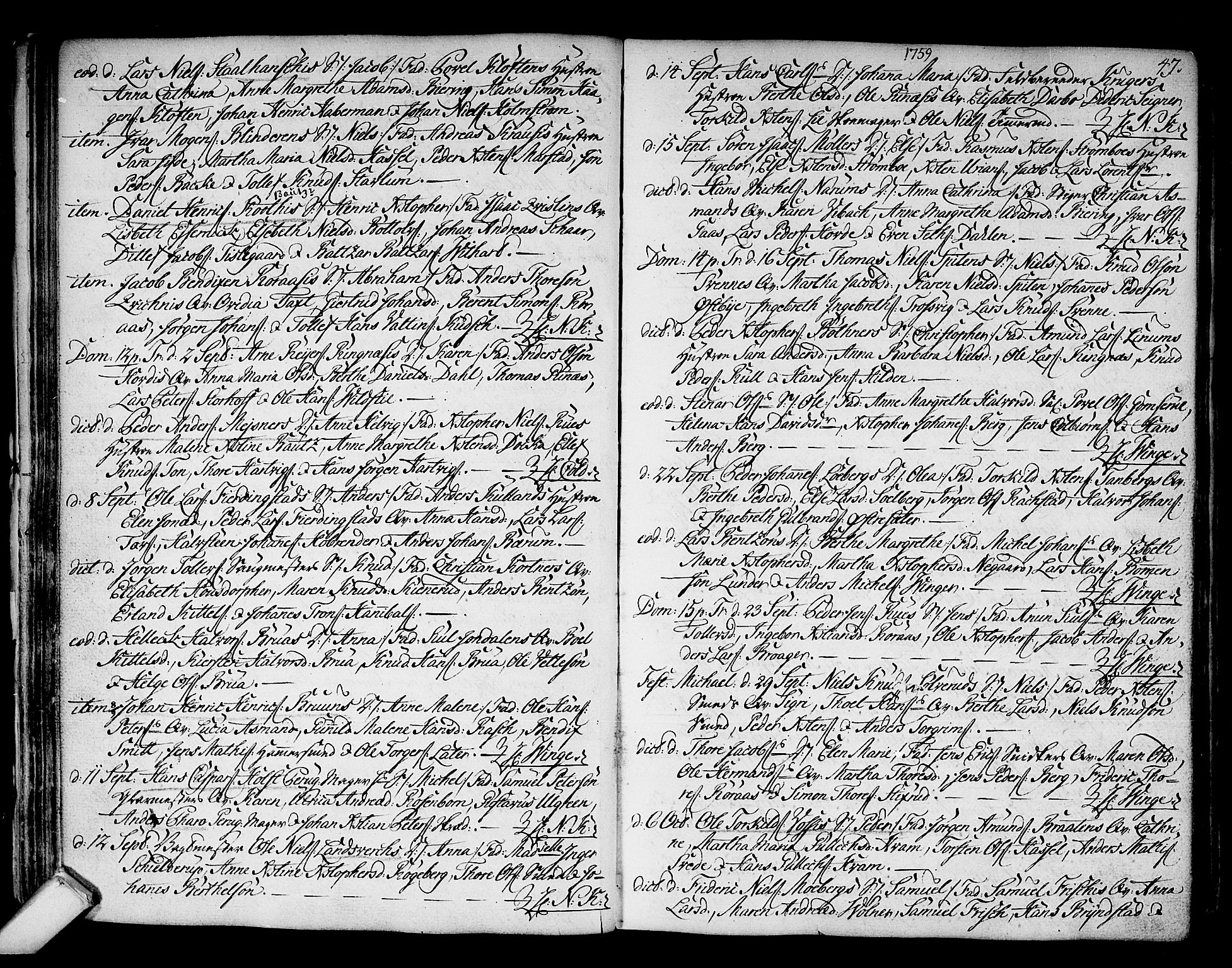 Kongsberg kirkebøker, AV/SAKO-A-22/F/Fa/L0004: Parish register (official) no. I 4, 1756-1768, p. 47