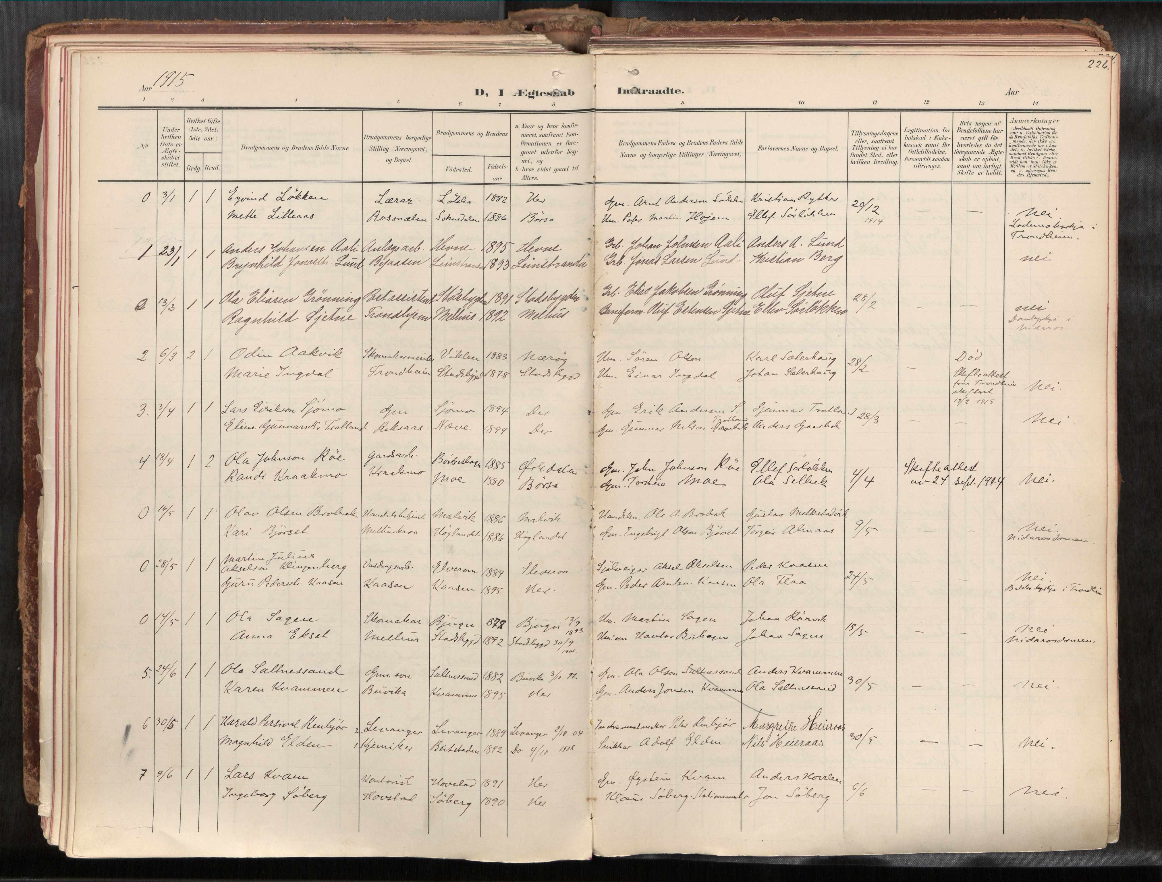 Ministerialprotokoller, klokkerbøker og fødselsregistre - Sør-Trøndelag, AV/SAT-A-1456/691/L1085b: Parish register (official) no. 691A18, 1908-1930, p. 226