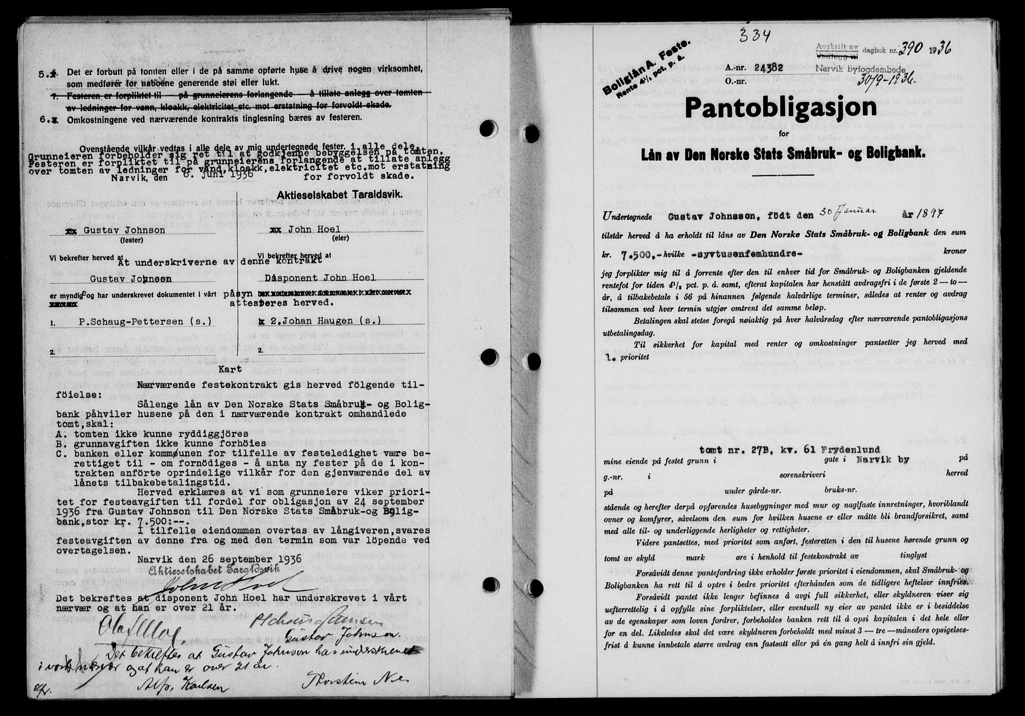 Narvik sorenskriveri, SAT/A-0002/1/2/2C/2Ca/L0011: Mortgage book no. 14, 1935-1937, Deed date: 30.09.1936