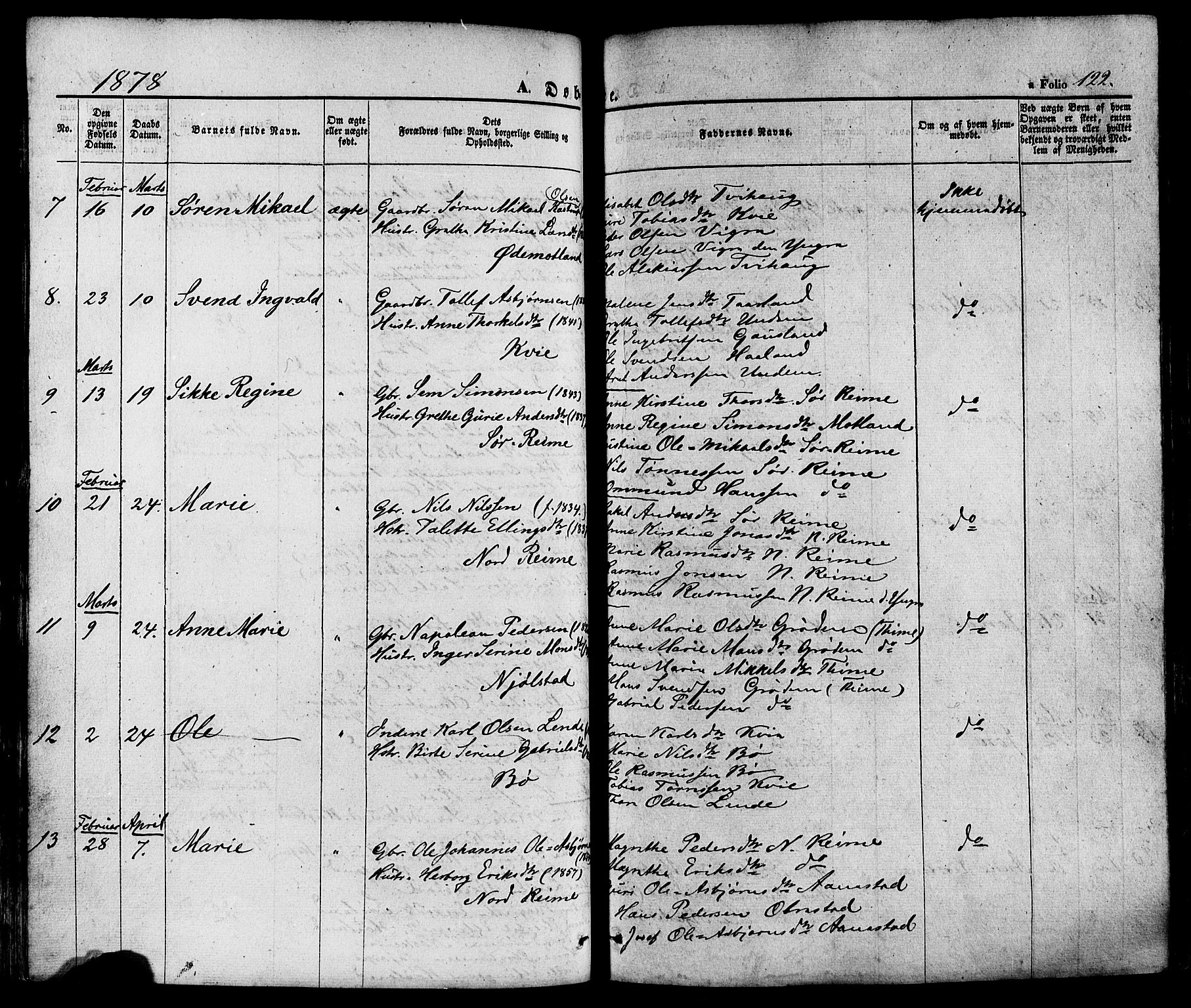 Hå sokneprestkontor, AV/SAST-A-101801/001/30BA/L0008: Parish register (official) no. A 7, 1853-1878, p. 122