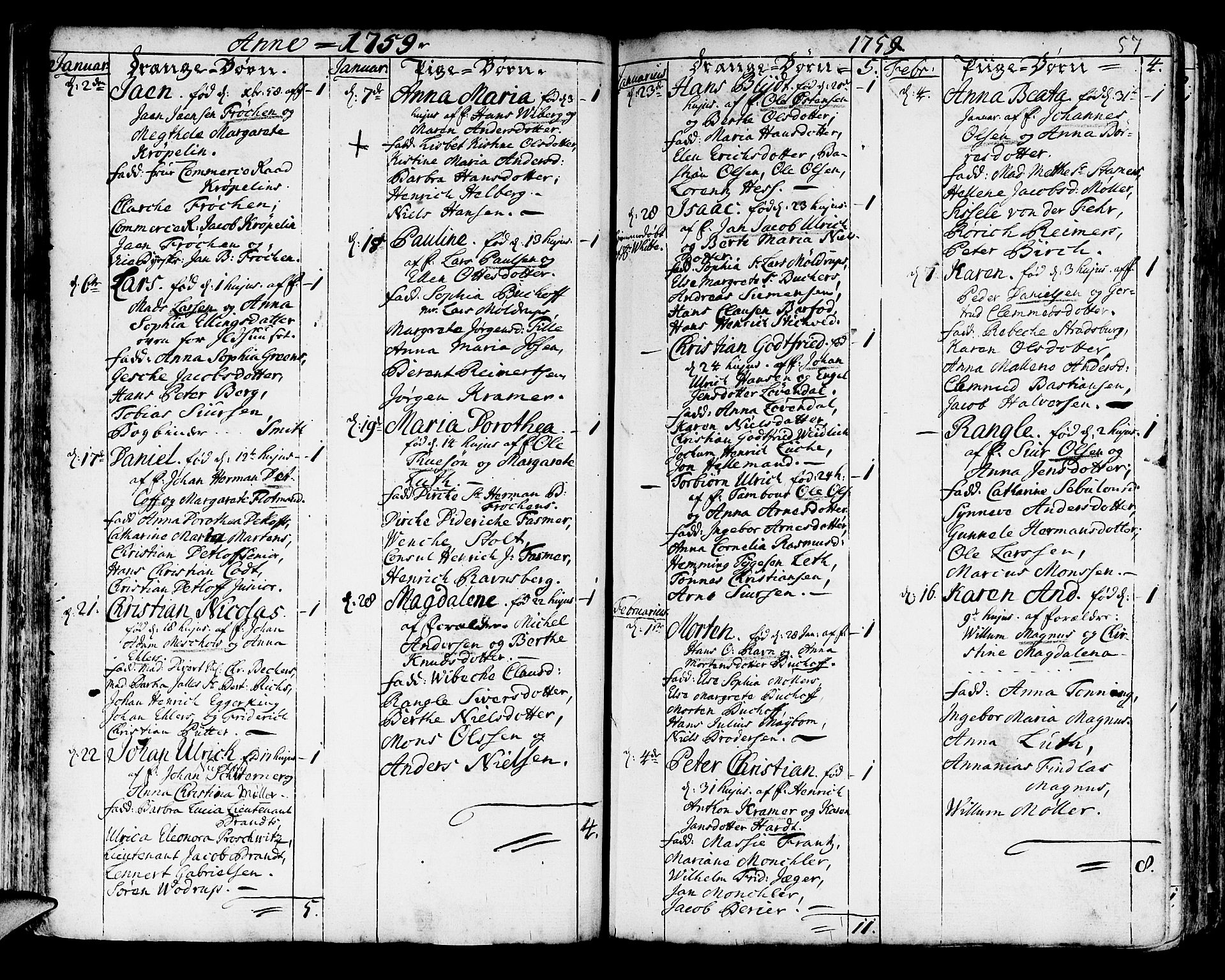 Korskirken sokneprestembete, SAB/A-76101/H/Haa/L0005: Parish register (official) no. A 5, 1751-1789, p. 57