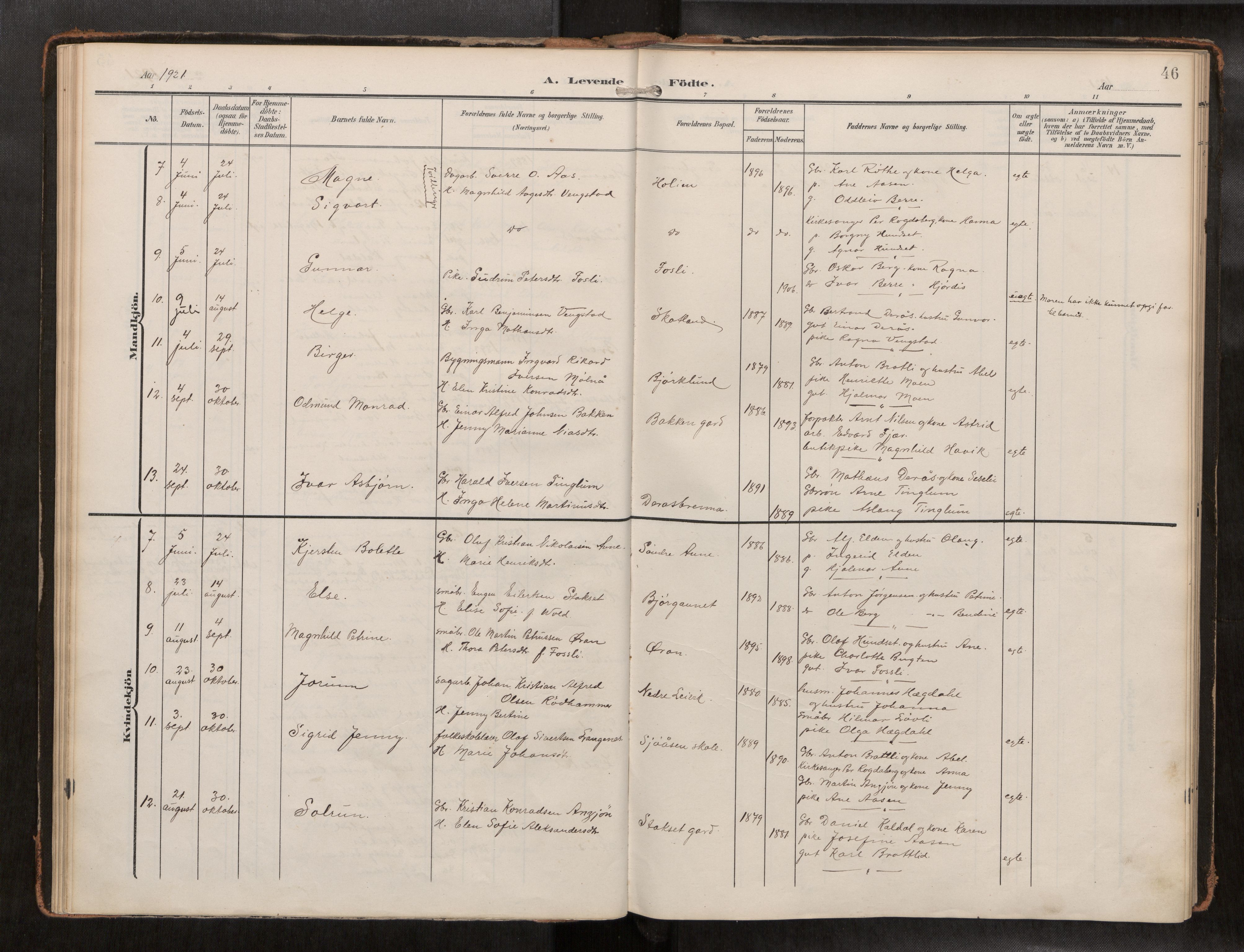 Ministerialprotokoller, klokkerbøker og fødselsregistre - Nord-Trøndelag, AV/SAT-A-1458/742/L0409a: Parish register (official) no. 742A03, 1906-1924, p. 46