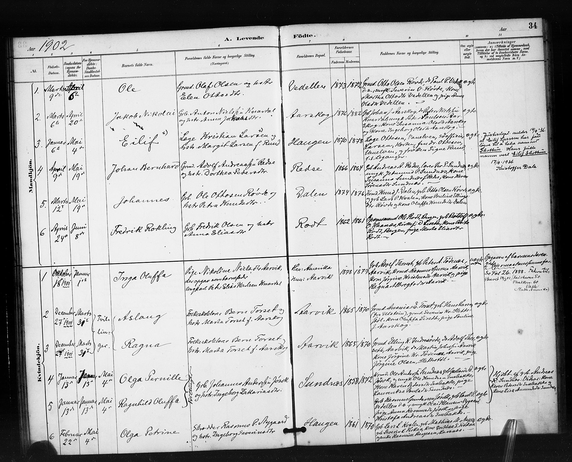 Ministerialprotokoller, klokkerbøker og fødselsregistre - Møre og Romsdal, AV/SAT-A-1454/504/L0056: Parish register (official) no. 504A03, 1884-1904, p. 34