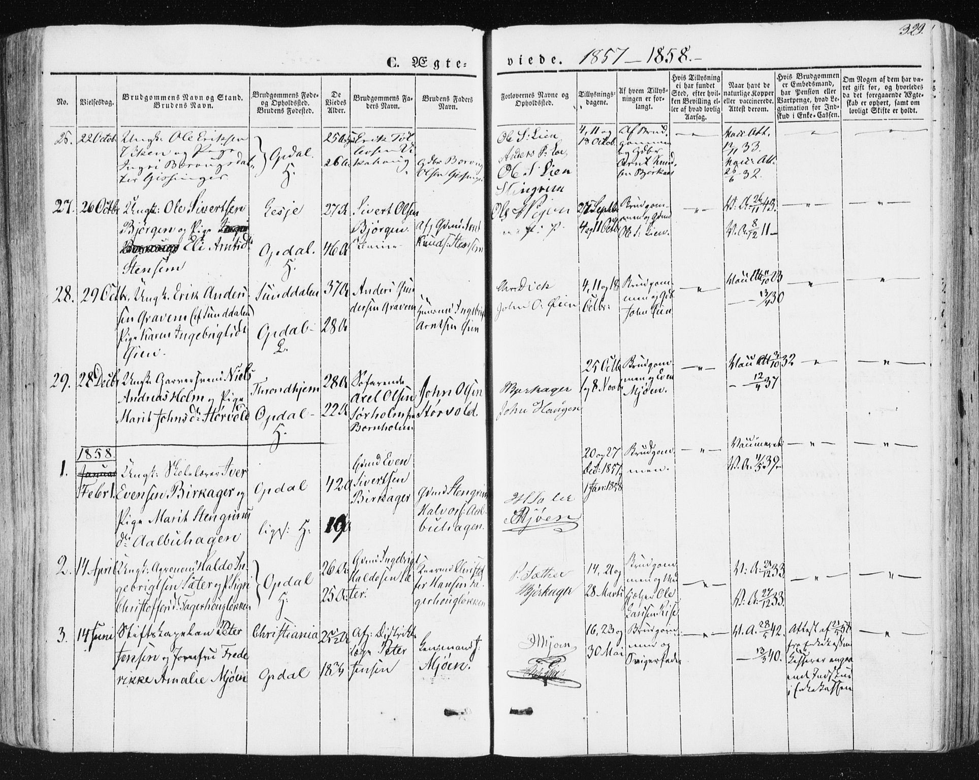 Ministerialprotokoller, klokkerbøker og fødselsregistre - Sør-Trøndelag, SAT/A-1456/678/L0899: Parish register (official) no. 678A08, 1848-1872, p. 329