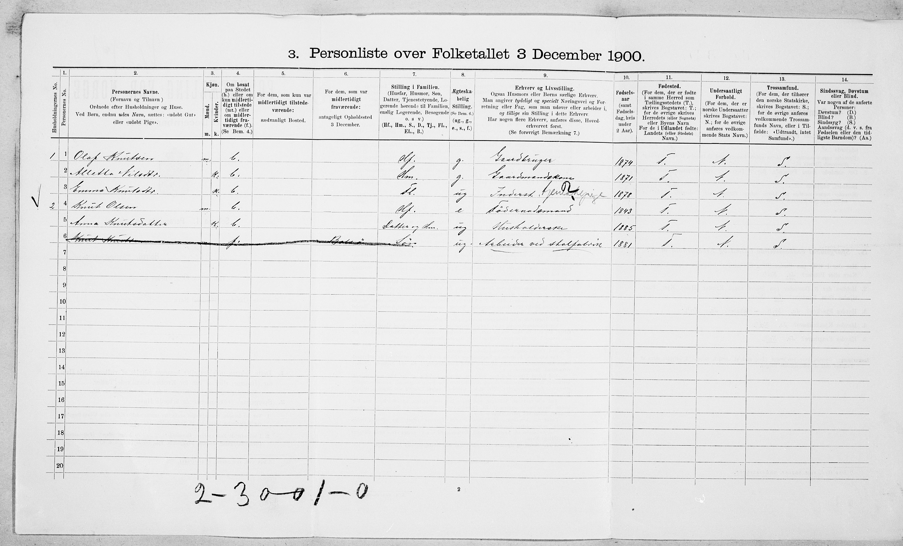 SAT, 1900 census for Veøy, 1900, p. 530