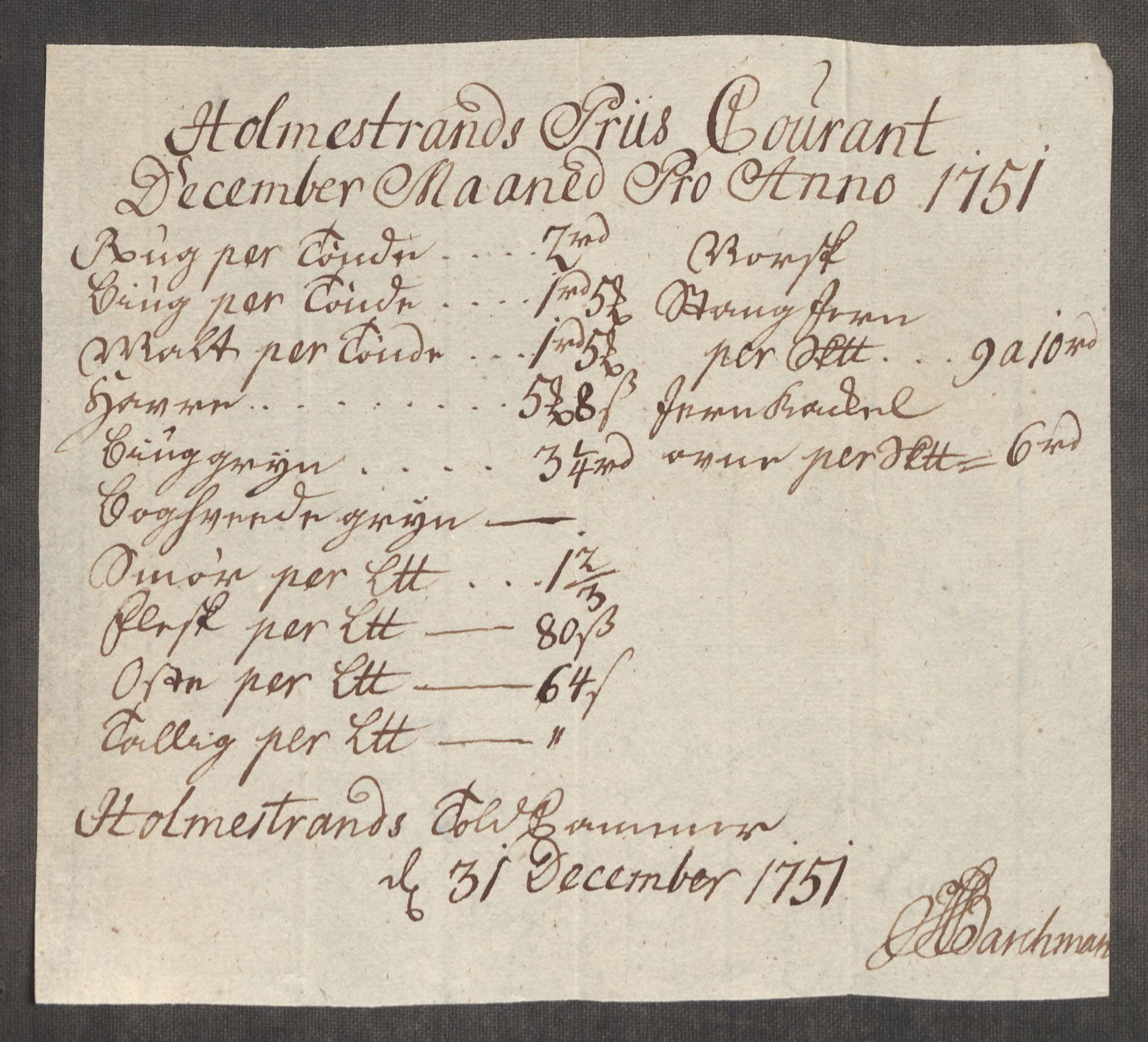 Rentekammeret inntil 1814, Realistisk ordnet avdeling, AV/RA-EA-4070/Oe/L0004: [Ø1]: Priskuranter, 1749-1752, p. 587