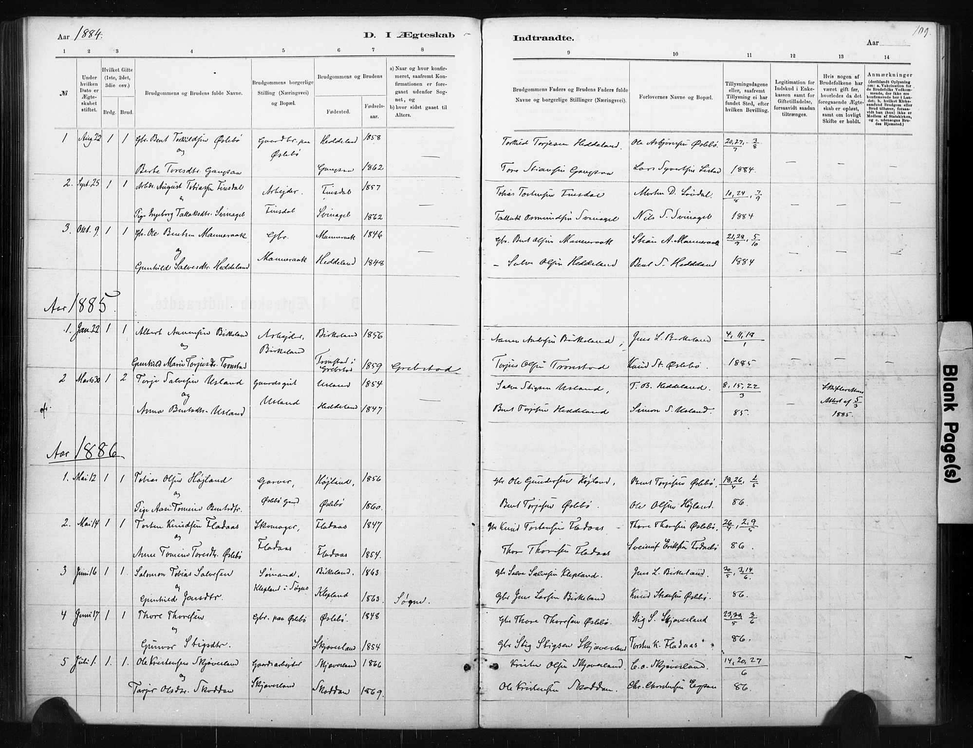 Holum sokneprestkontor, AV/SAK-1111-0022/F/Fa/Fac/L0004: Parish register (official) no. A 4, 1884-1907, p. 109