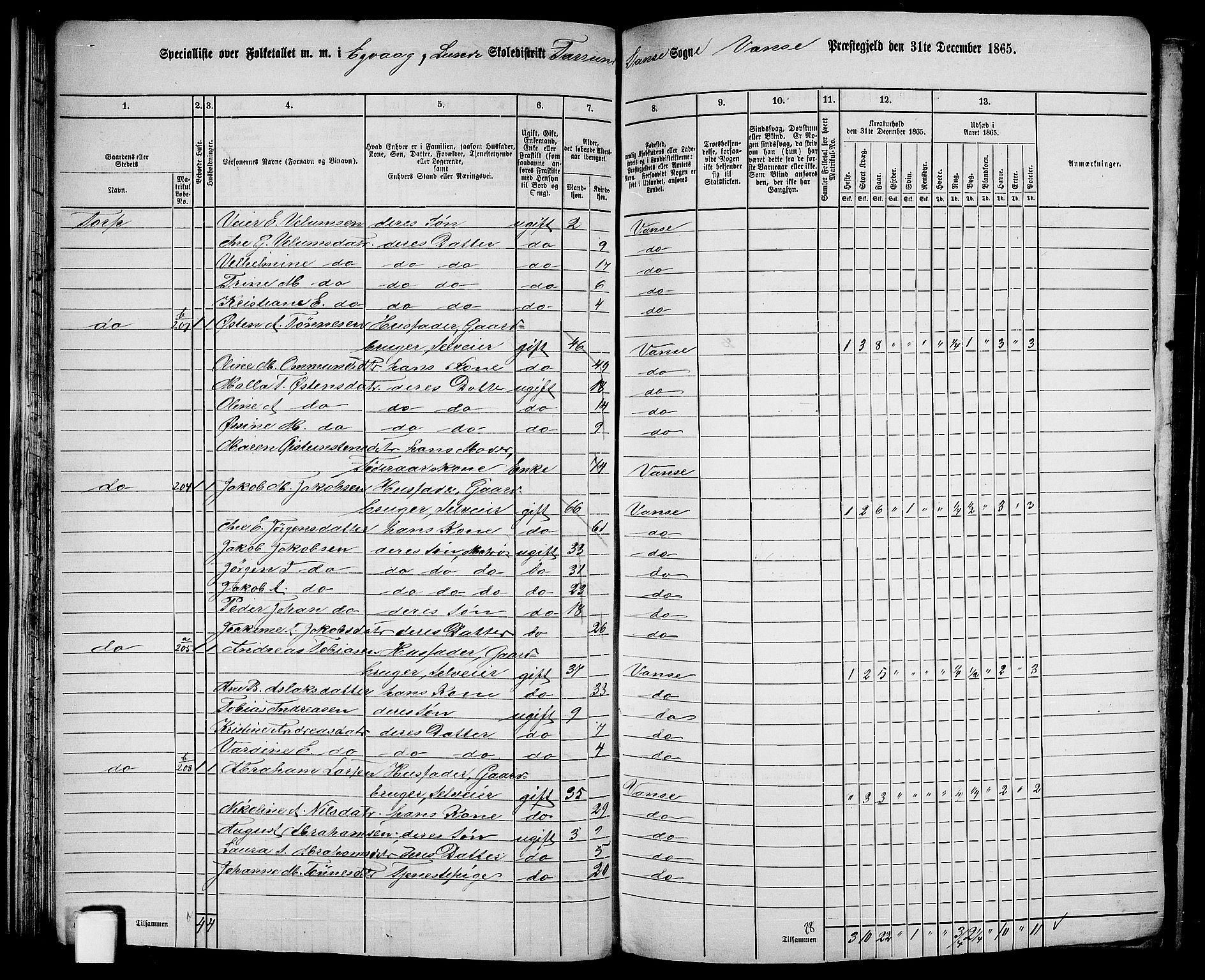 RA, 1865 census for Vanse/Vanse og Farsund, 1865, p. 42