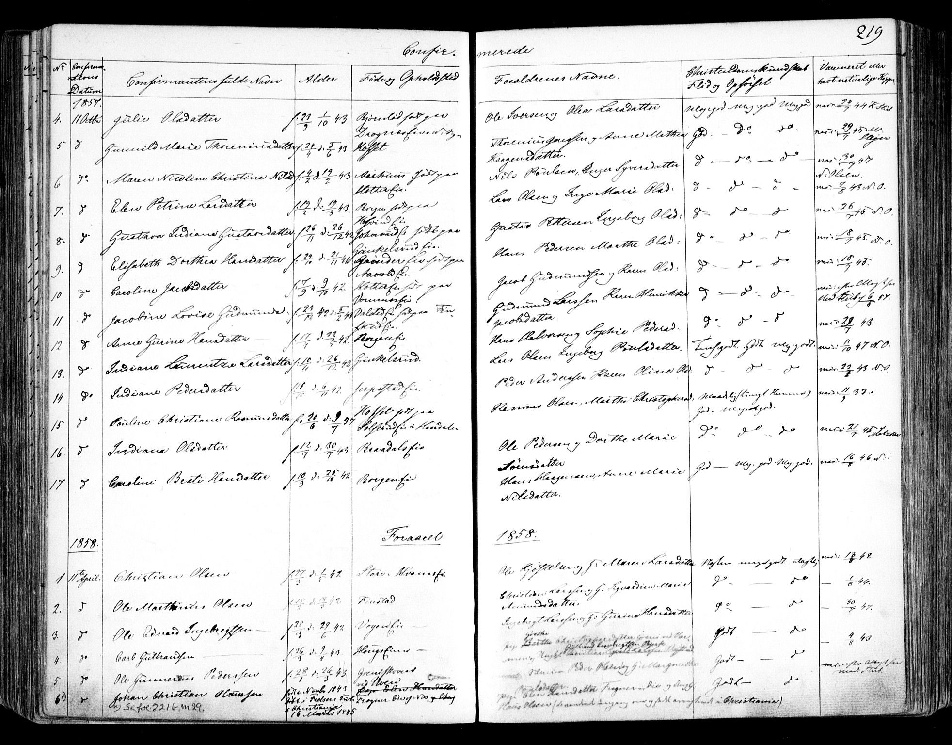 Nes prestekontor Kirkebøker, AV/SAO-A-10410/F/Fa/L0007: Parish register (official) no. I 7, 1846-1858, p. 219