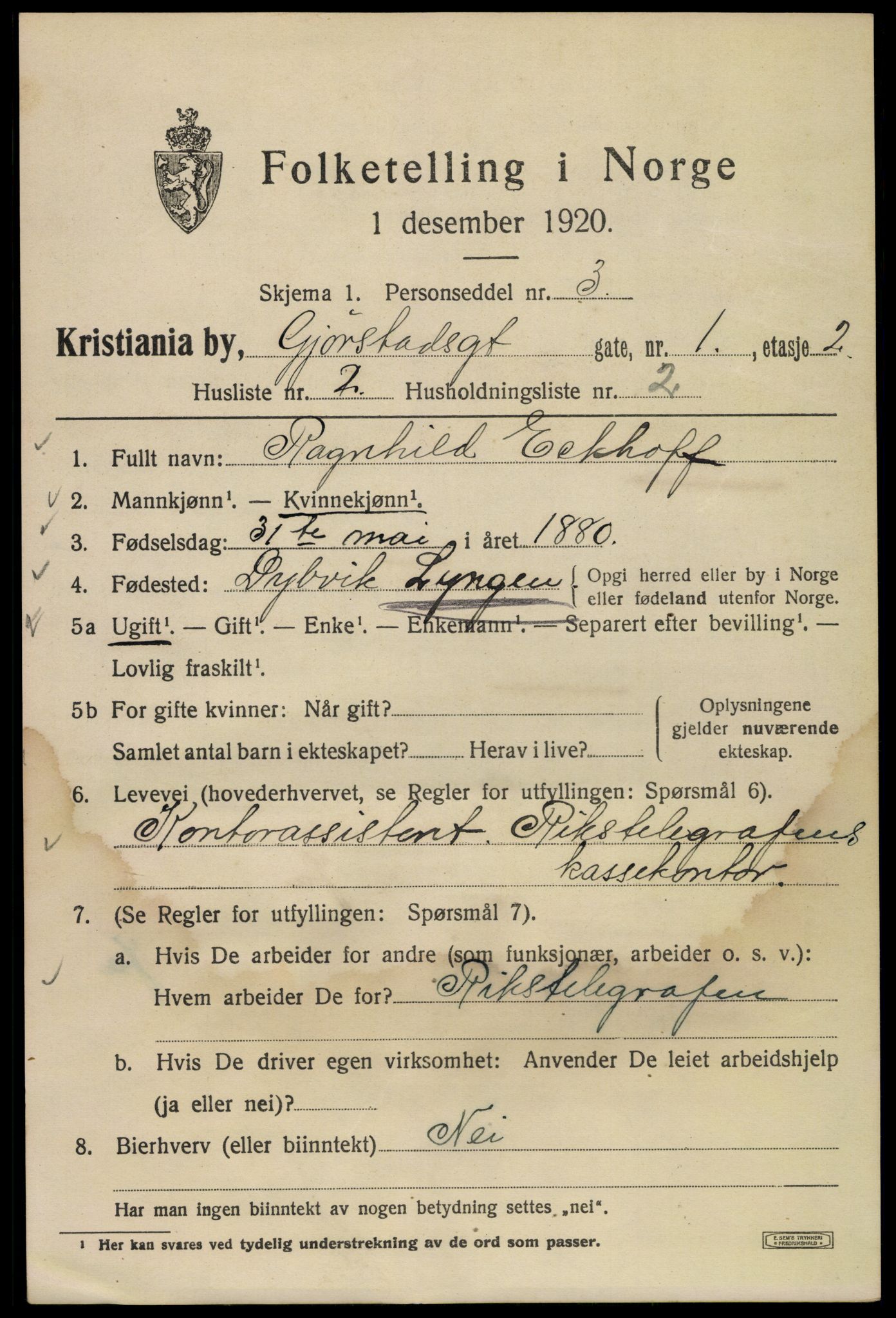 SAO, 1920 census for Kristiania, 1920, p. 250149