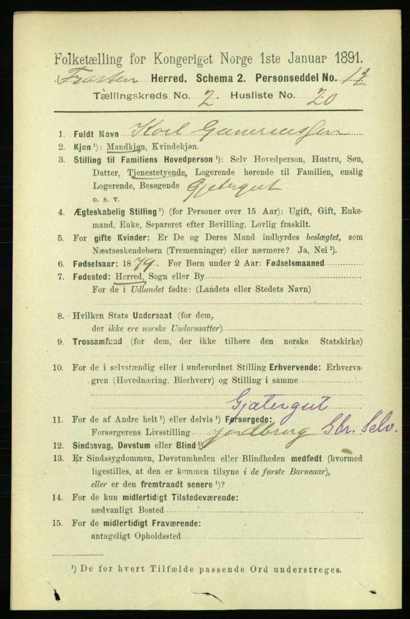 RA, 1891 census for 1717 Frosta, 1891, p. 1188