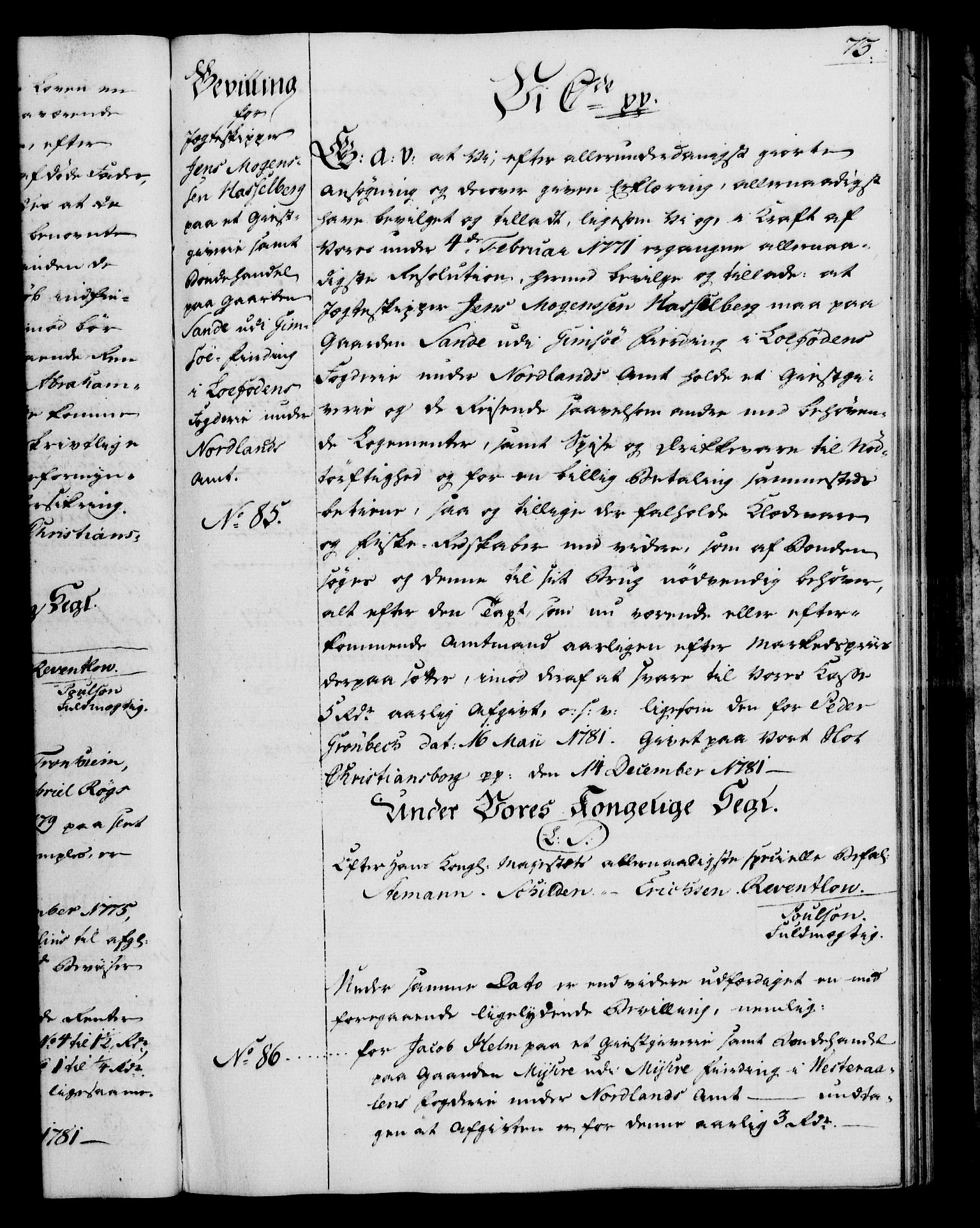 Rentekammeret, Kammerkanselliet, RA/EA-3111/G/Gg/Gga/L0012: Norsk ekspedisjonsprotokoll med register (merket RK 53.12), 1781-1783, p. 73