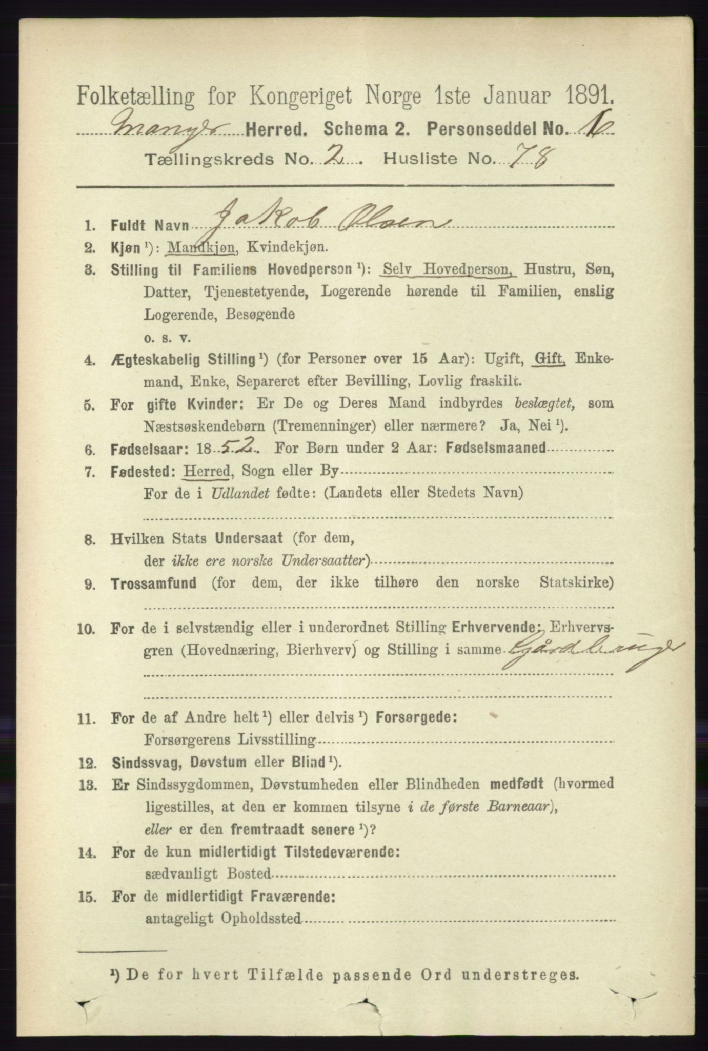 RA, 1891 census for 1261 Manger, 1891, p. 1335