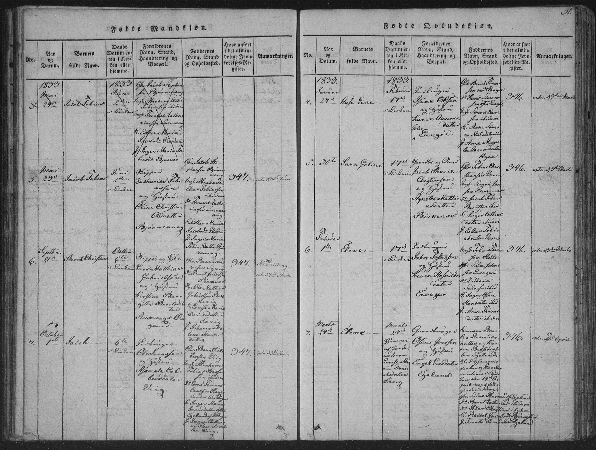 Herad sokneprestkontor, SAK/1111-0018/F/Fa/Fab/L0002: Parish register (official) no. A 2, 1816-1844, p. 51