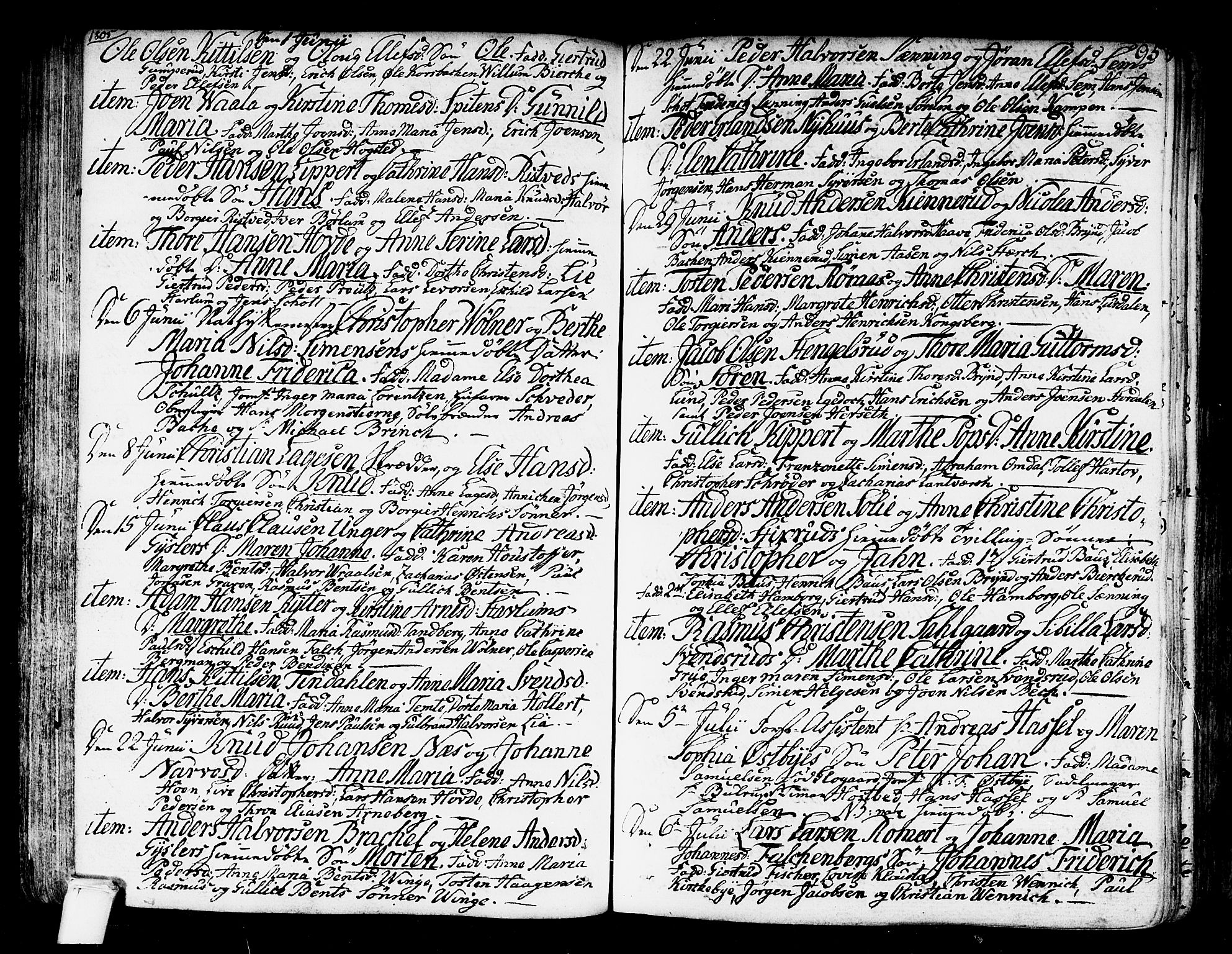 Kongsberg kirkebøker, AV/SAKO-A-22/F/Fa/L0007: Parish register (official) no. I 7, 1795-1816, p. 95