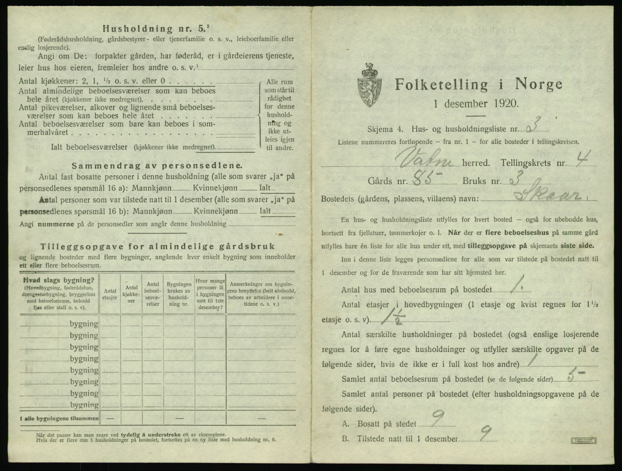 SAT, 1920 census for Vatne, 1920, p. 248