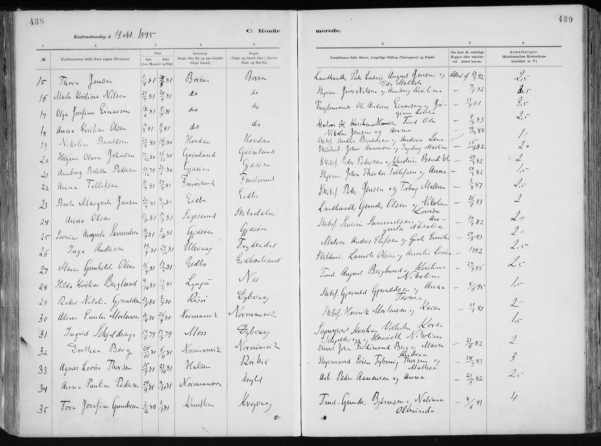 Dypvåg sokneprestkontor, SAK/1111-0007/F/Fa/Faa/L0008: Parish register (official) no. A 8, 1885-1906, p. 438-439