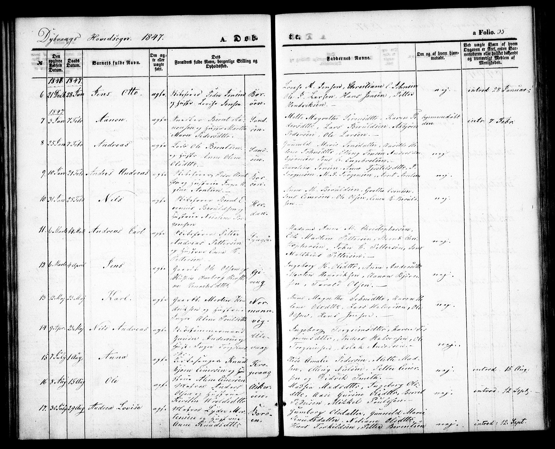 Dypvåg sokneprestkontor, SAK/1111-0007/F/Fa/Faa/L0005: Parish register (official) no. A 5, 1841-1854, p. 35