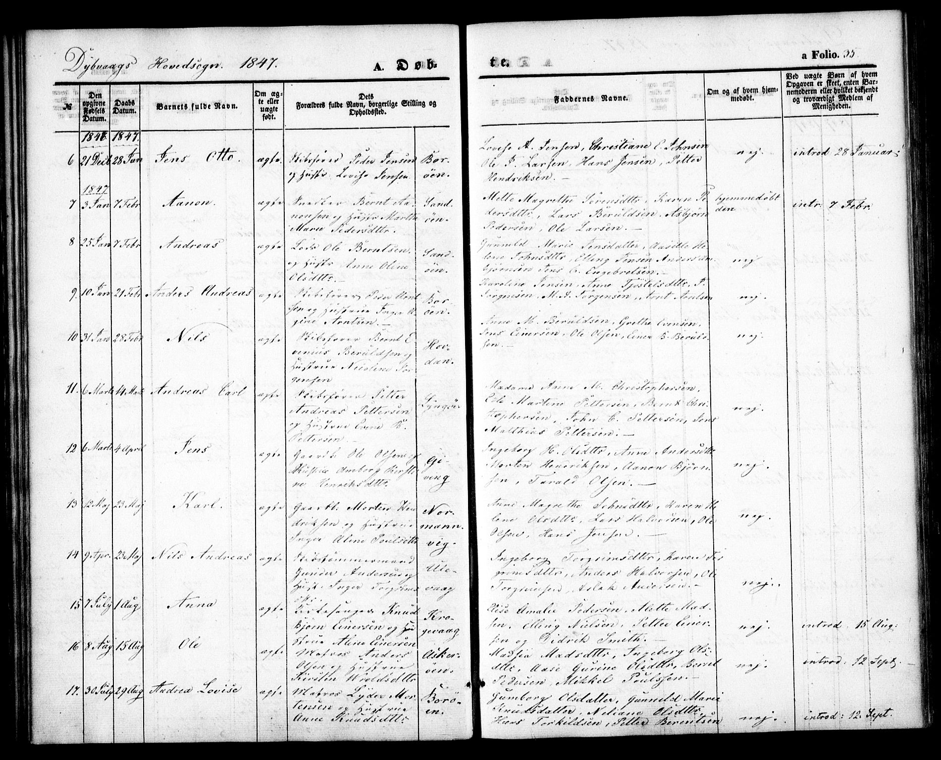 Dypvåg sokneprestkontor, AV/SAK-1111-0007/F/Fa/Faa/L0005: Parish register (official) no. A 5, 1841-1854, p. 35