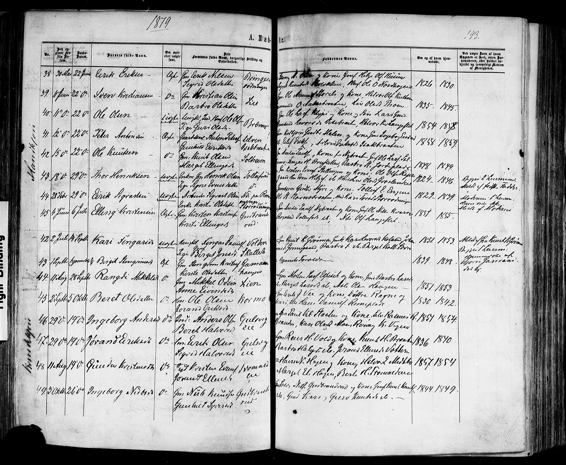 Nes kirkebøker, AV/SAKO-A-236/F/Fa/L0010: Parish register (official) no. 10, 1864-1880, p. 143