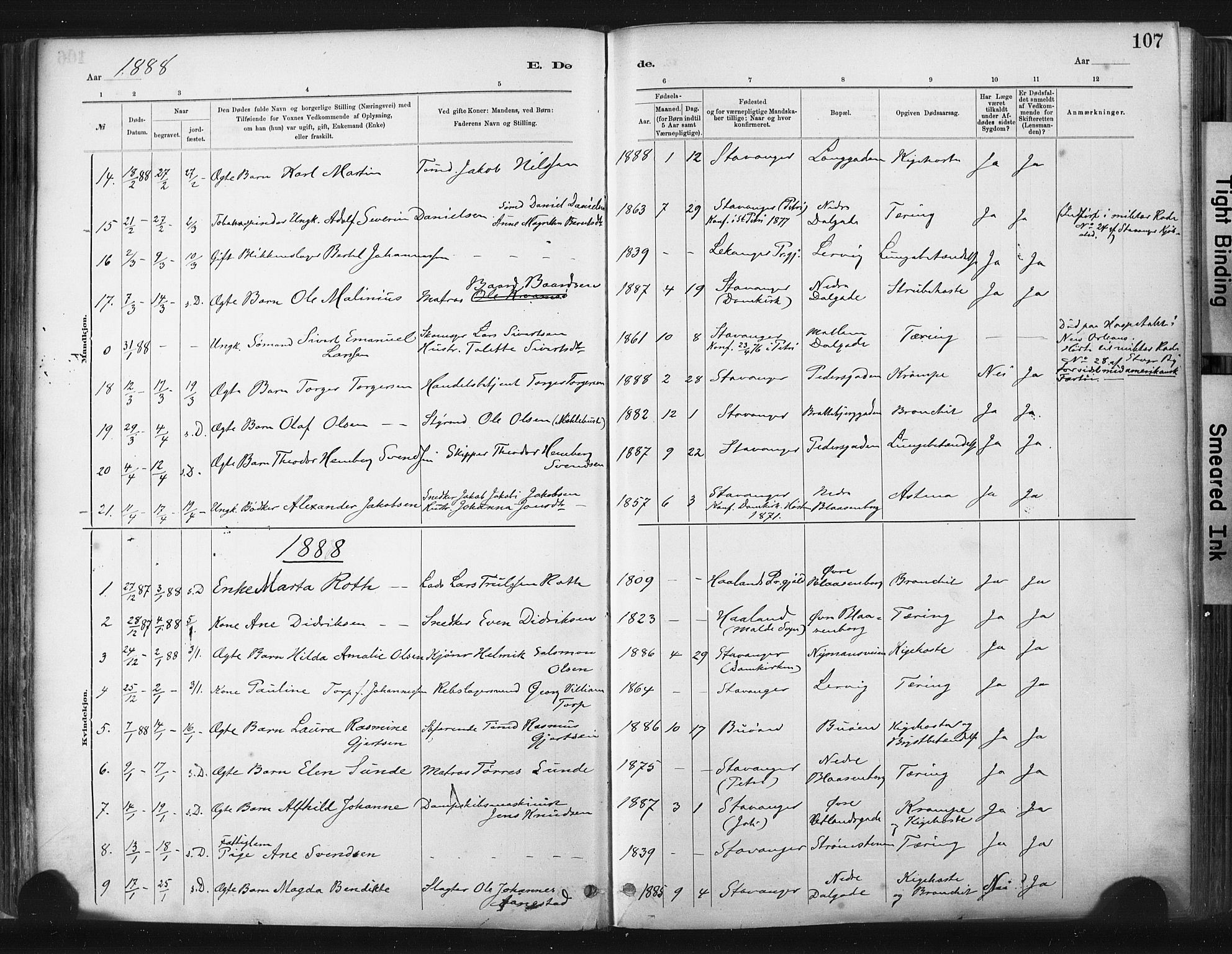St. Johannes sokneprestkontor, SAST/A-101814/001/30/30BA/L0003: Parish register (official) no. A 3, 1885-1910, p. 107