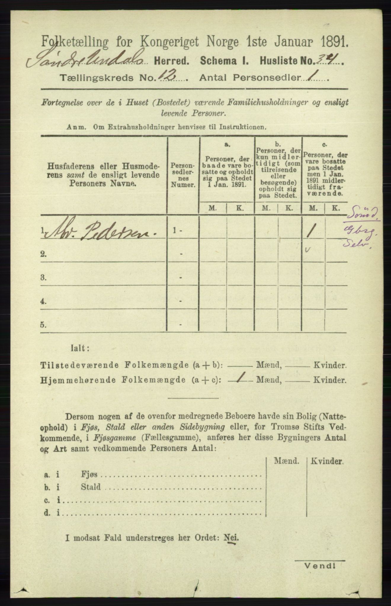 RA, 1891 census for 1029 Sør-Audnedal, 1891, p. 5490