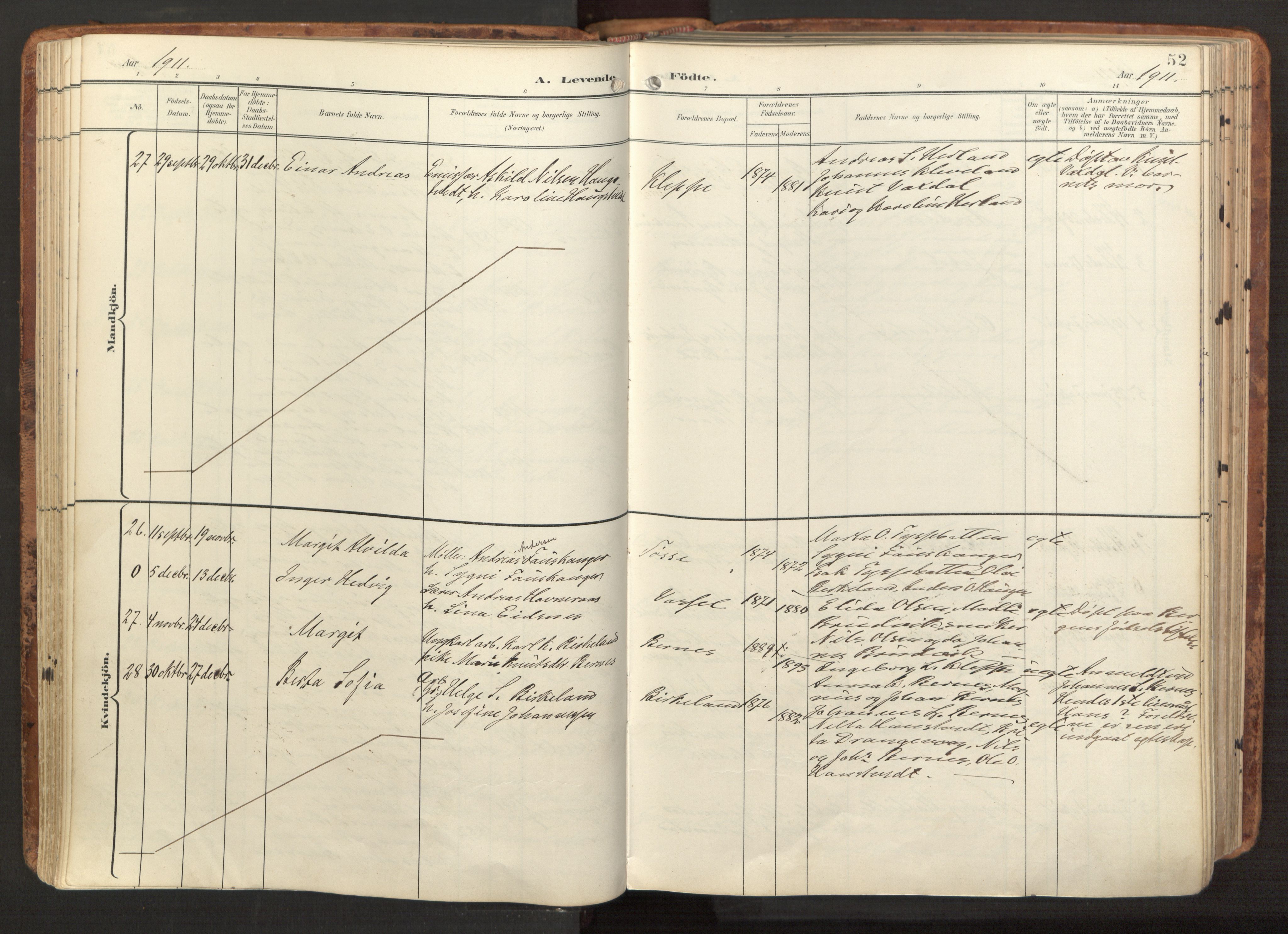 Hosanger sokneprestembete, AV/SAB-A-75801/H/Haa: Parish register (official) no. B 2, 1897-1923, p. 52