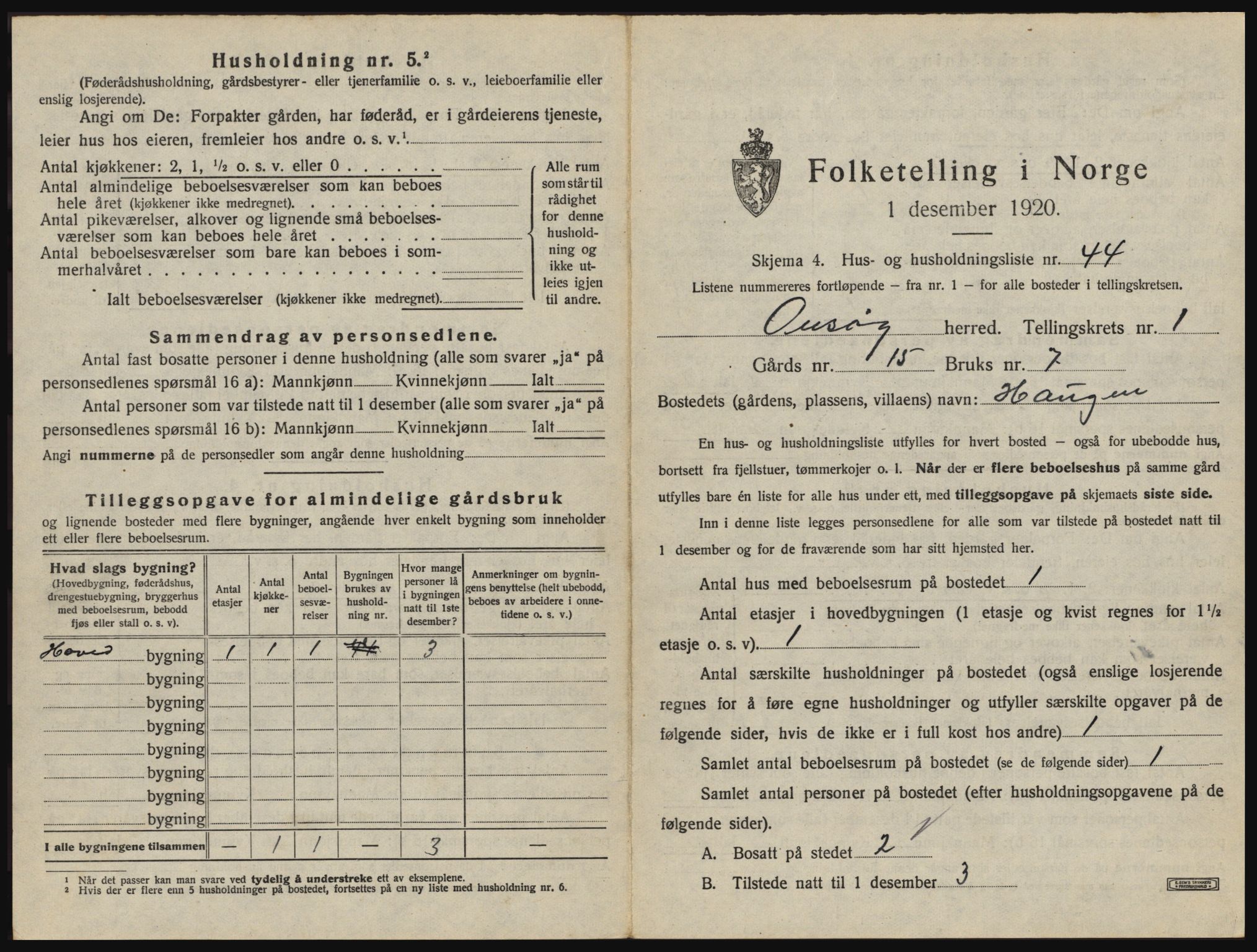 SAO, 1920 census for Onsøy, 1920, p. 156