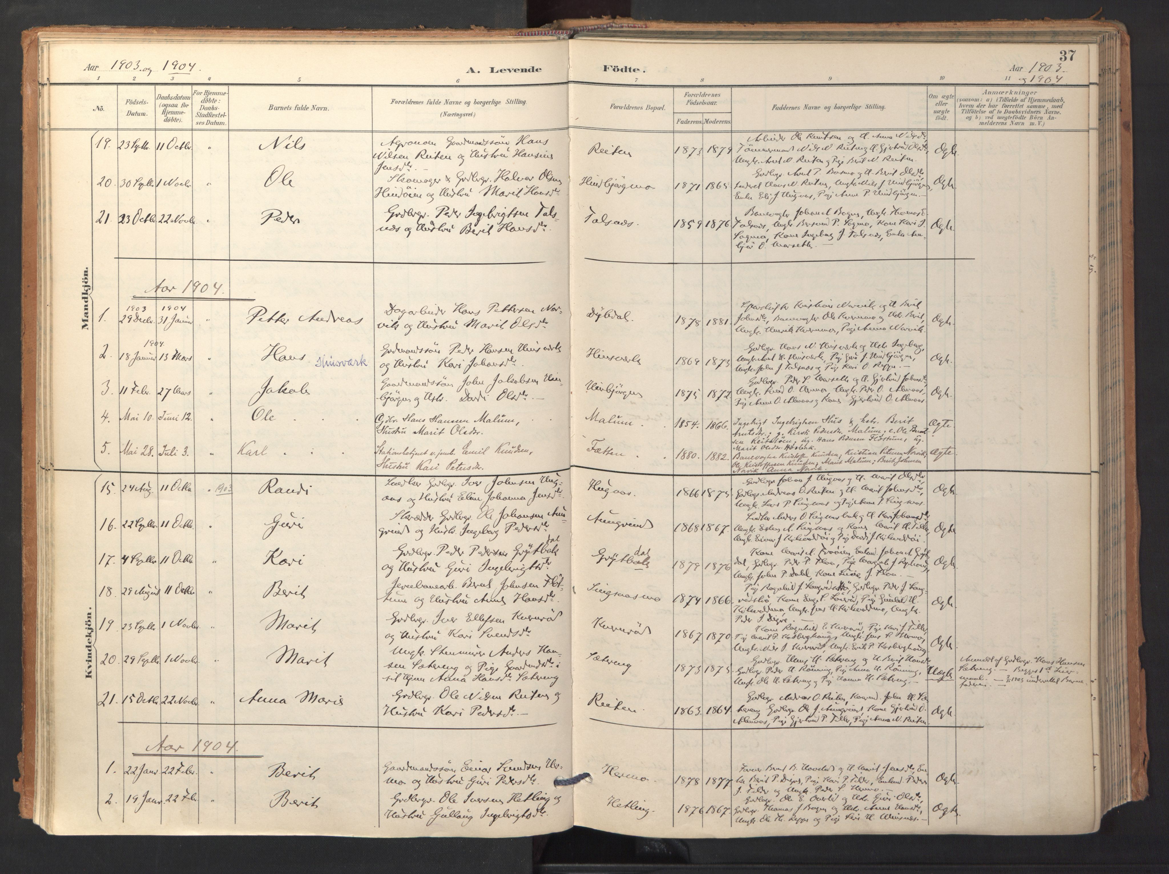 Ministerialprotokoller, klokkerbøker og fødselsregistre - Sør-Trøndelag, SAT/A-1456/688/L1025: Parish register (official) no. 688A02, 1891-1909, p. 37