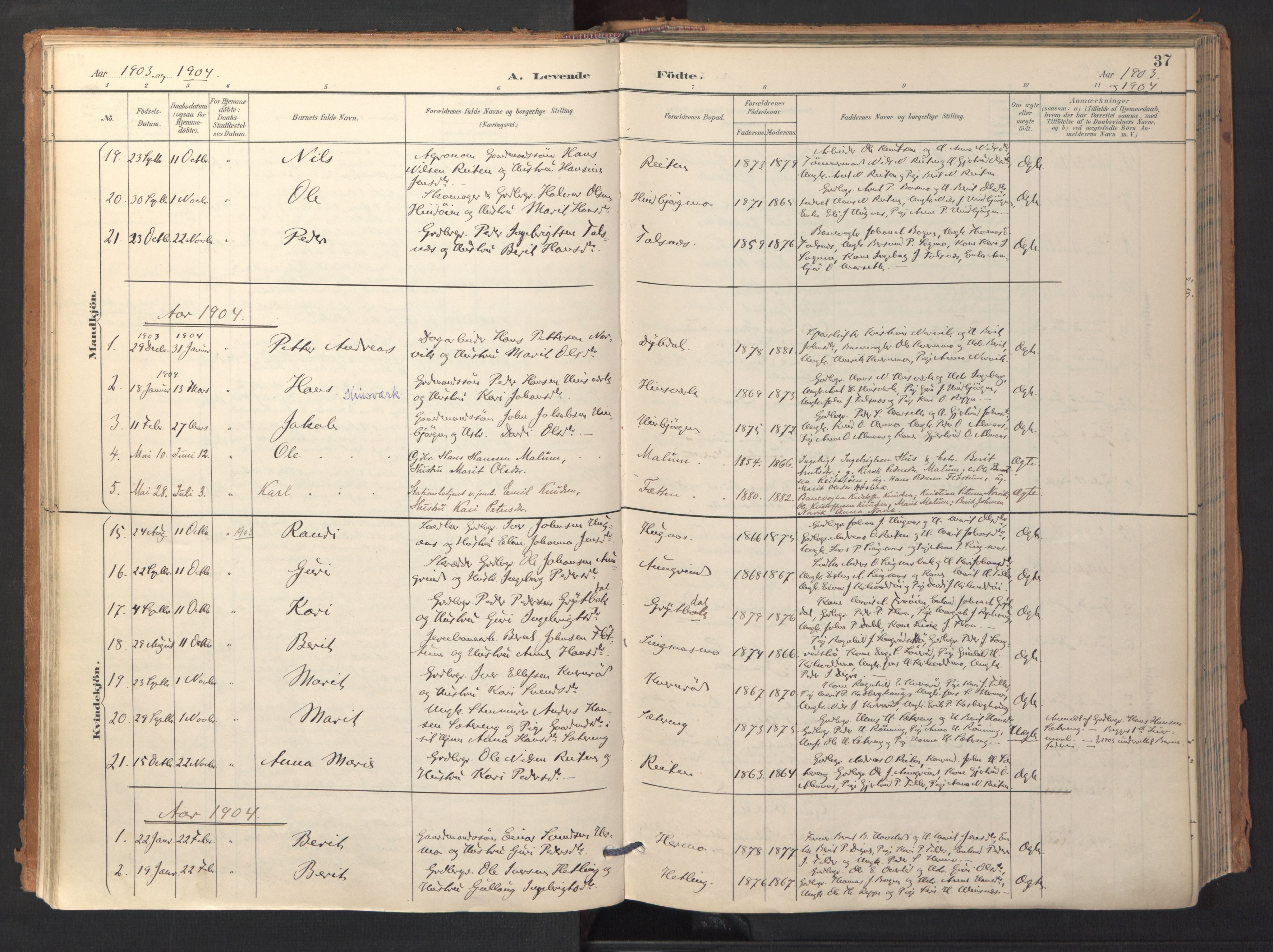 Ministerialprotokoller, klokkerbøker og fødselsregistre - Sør-Trøndelag, AV/SAT-A-1456/688/L1025: Parish register (official) no. 688A02, 1891-1909, p. 37