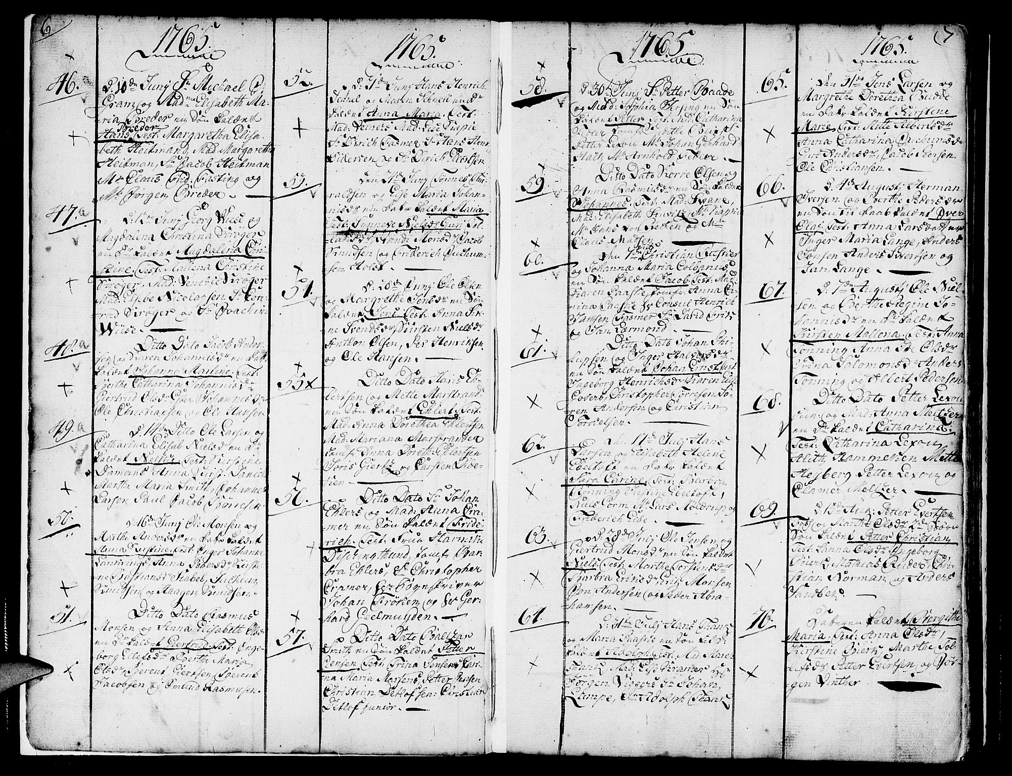 Nykirken Sokneprestembete, SAB/A-77101/H/Haa/L0004: Parish register (official) no. A 4, 1765-1775, p. 6-7