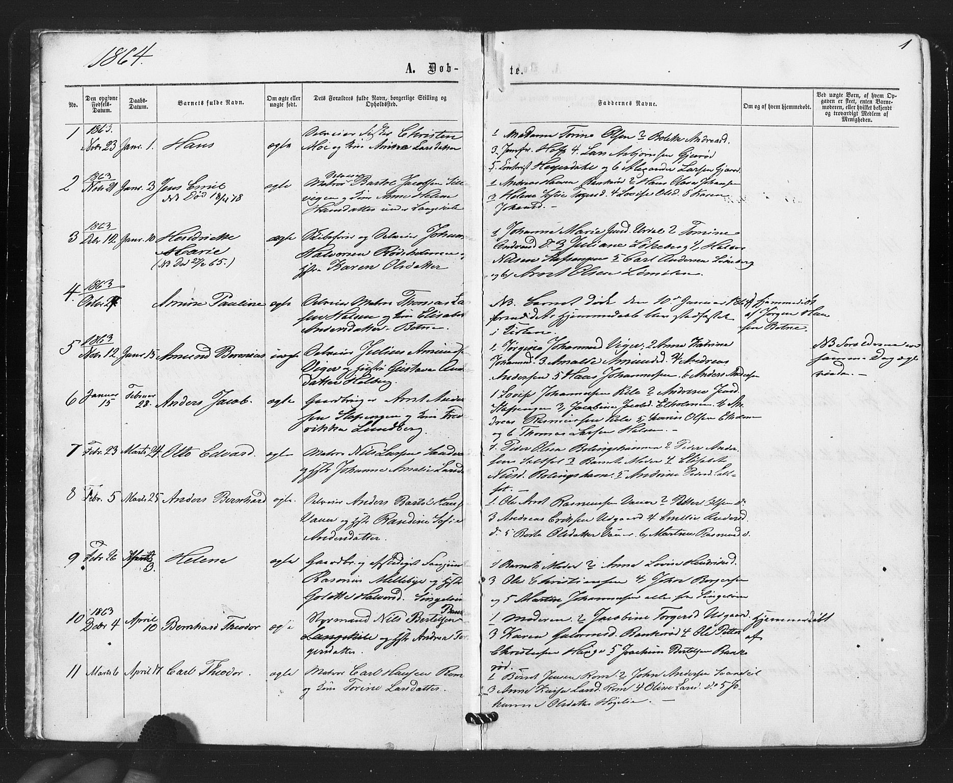 Hvaler prestekontor Kirkebøker, SAO/A-2001/F/Fa/L0007: Parish register (official) no. I 7, 1864-1878, p. 1