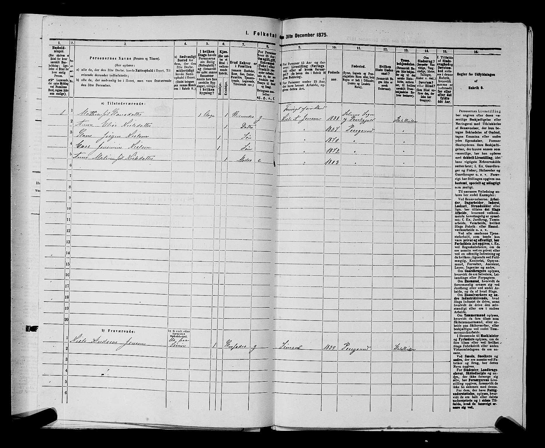 SAKO, 1875 census for 0805P Porsgrunn, 1875, p. 990