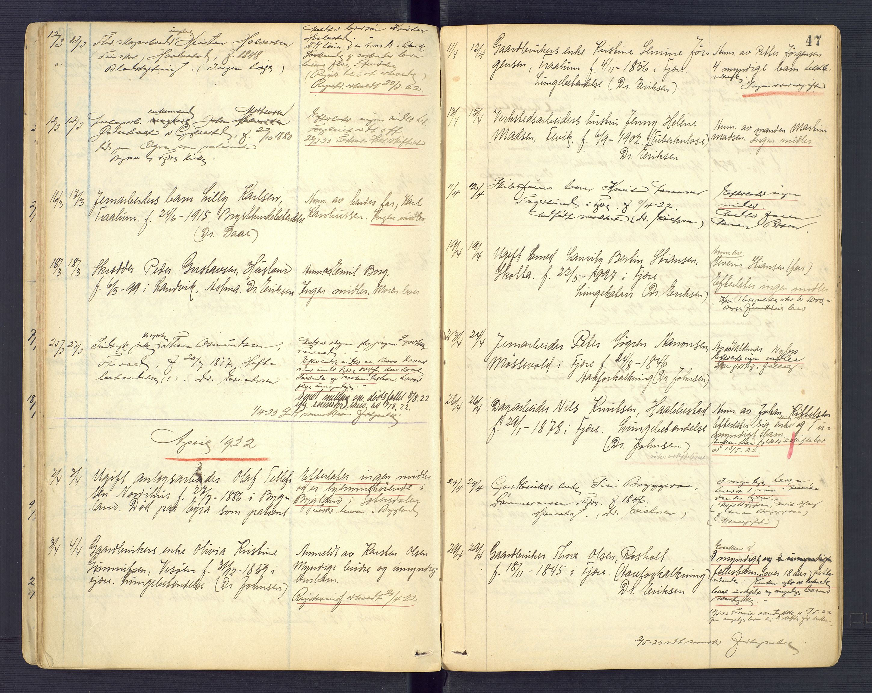 Landvik og Fjære lensmannskontor, SAK/1241-0027/F/Fe/L0002: Anmeldte dødsfall nr 31, 1915-1926