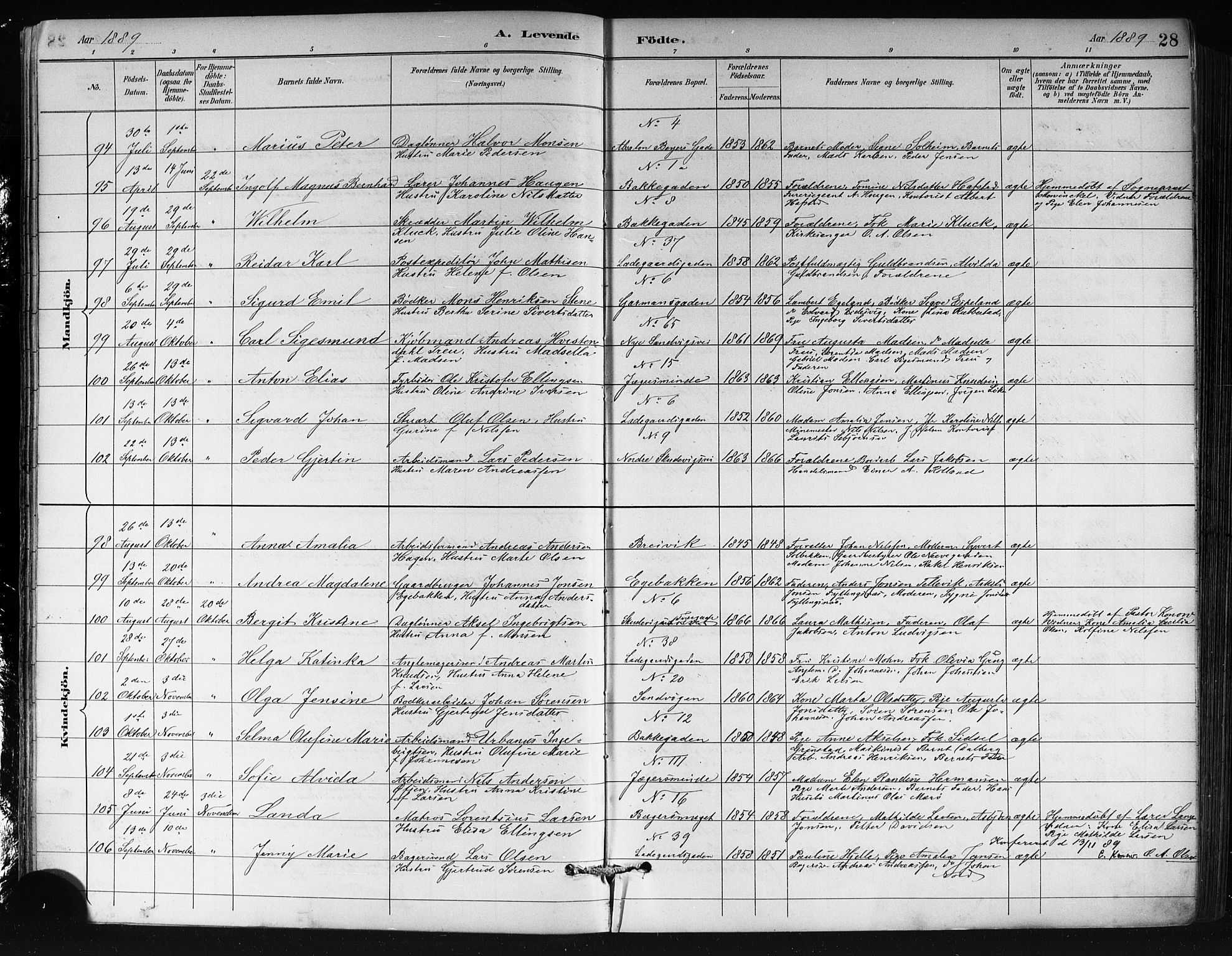 Sandviken Sokneprestembete, AV/SAB-A-77601/H/Hb/L0002: Parish register (copy) no. A 3, 1888-1902, p. 28