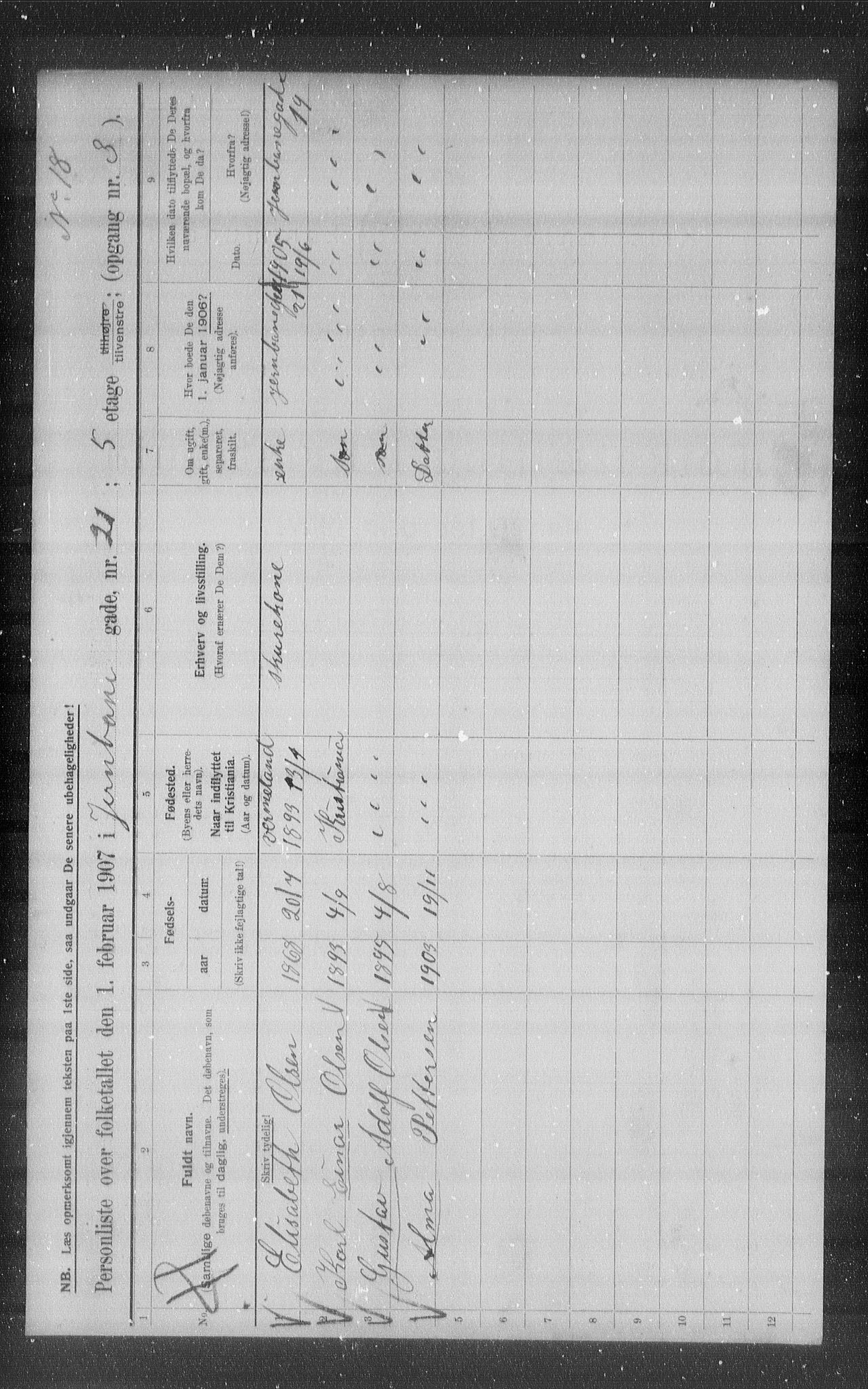 OBA, Municipal Census 1907 for Kristiania, 1907, p. 23893