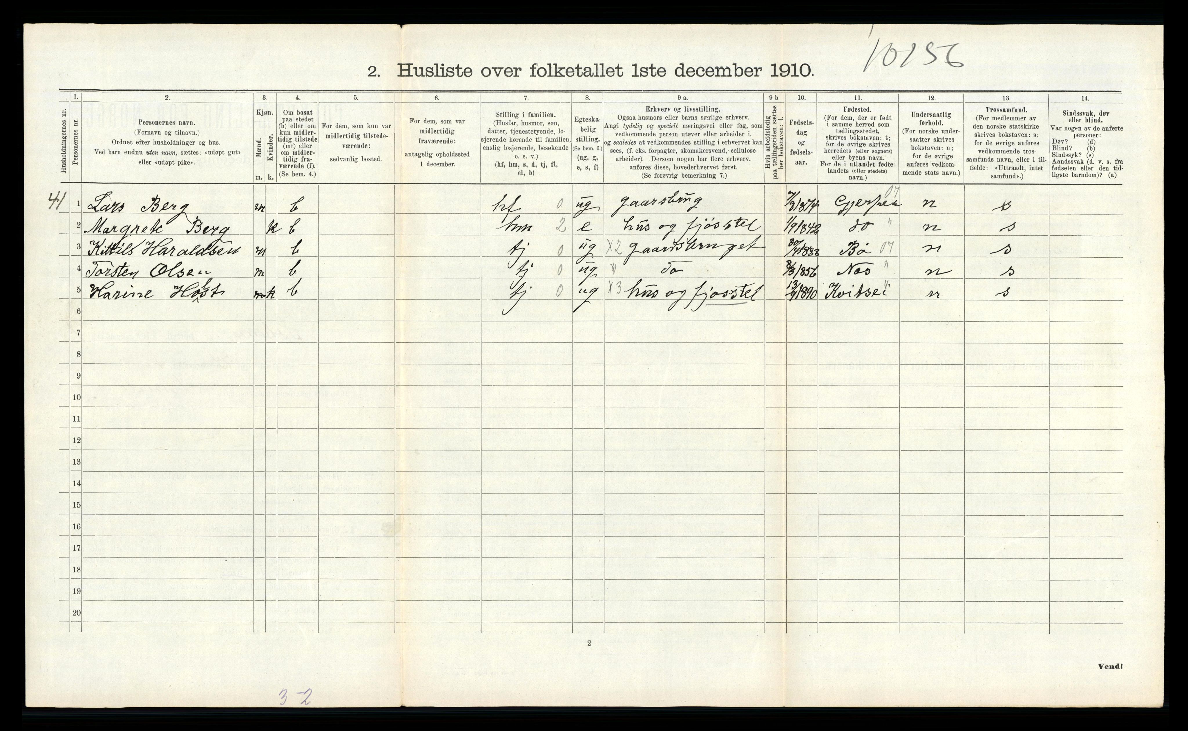 RA, 1910 census for Solum, 1910, p. 2286