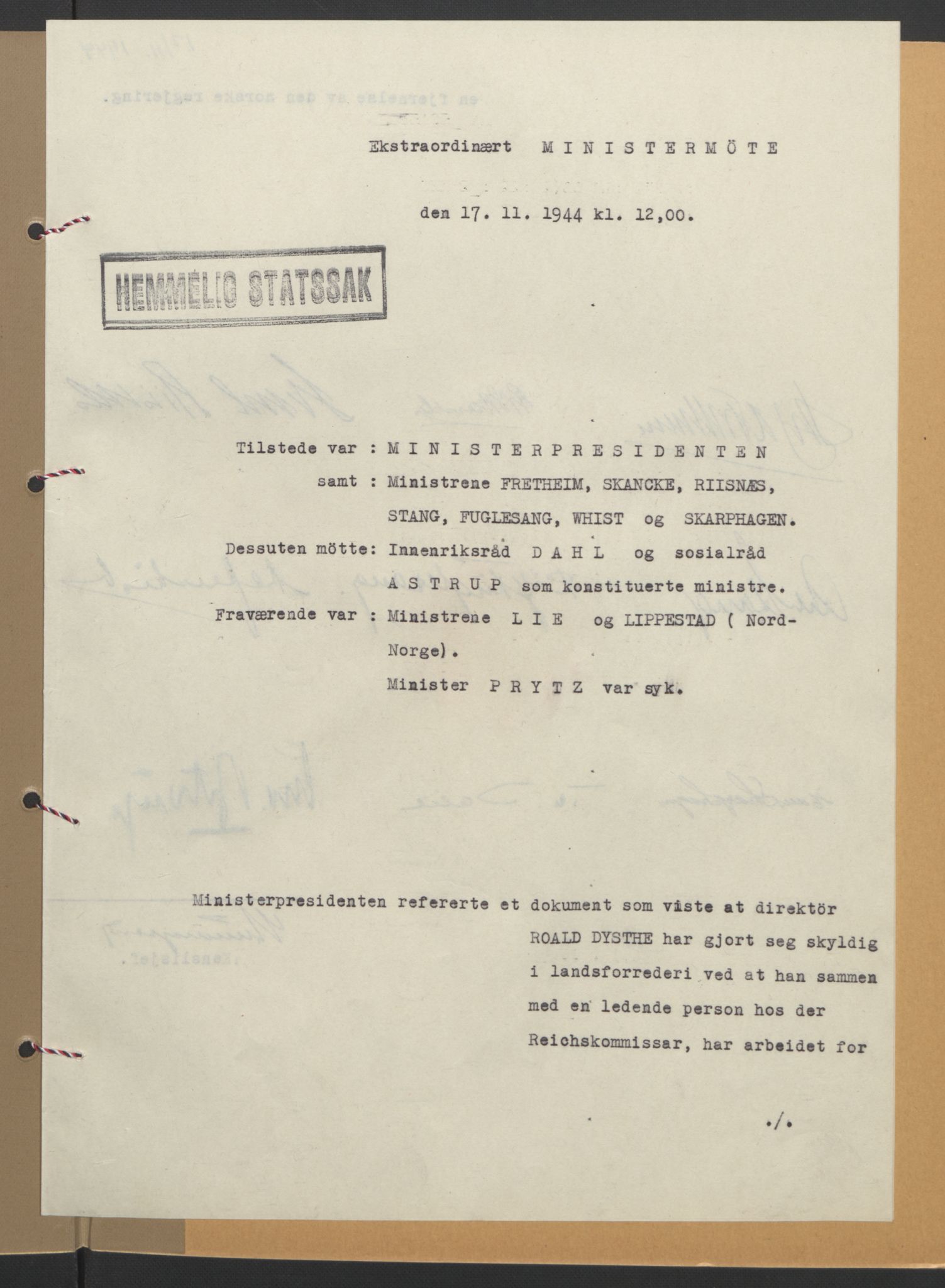 NS-administrasjonen 1940-1945 (Statsrådsekretariatet, de kommisariske statsråder mm), AV/RA-S-4279/D/Db/L0111/0003: Saker fra krigsårene / Journal, 1940-1945, p. 188