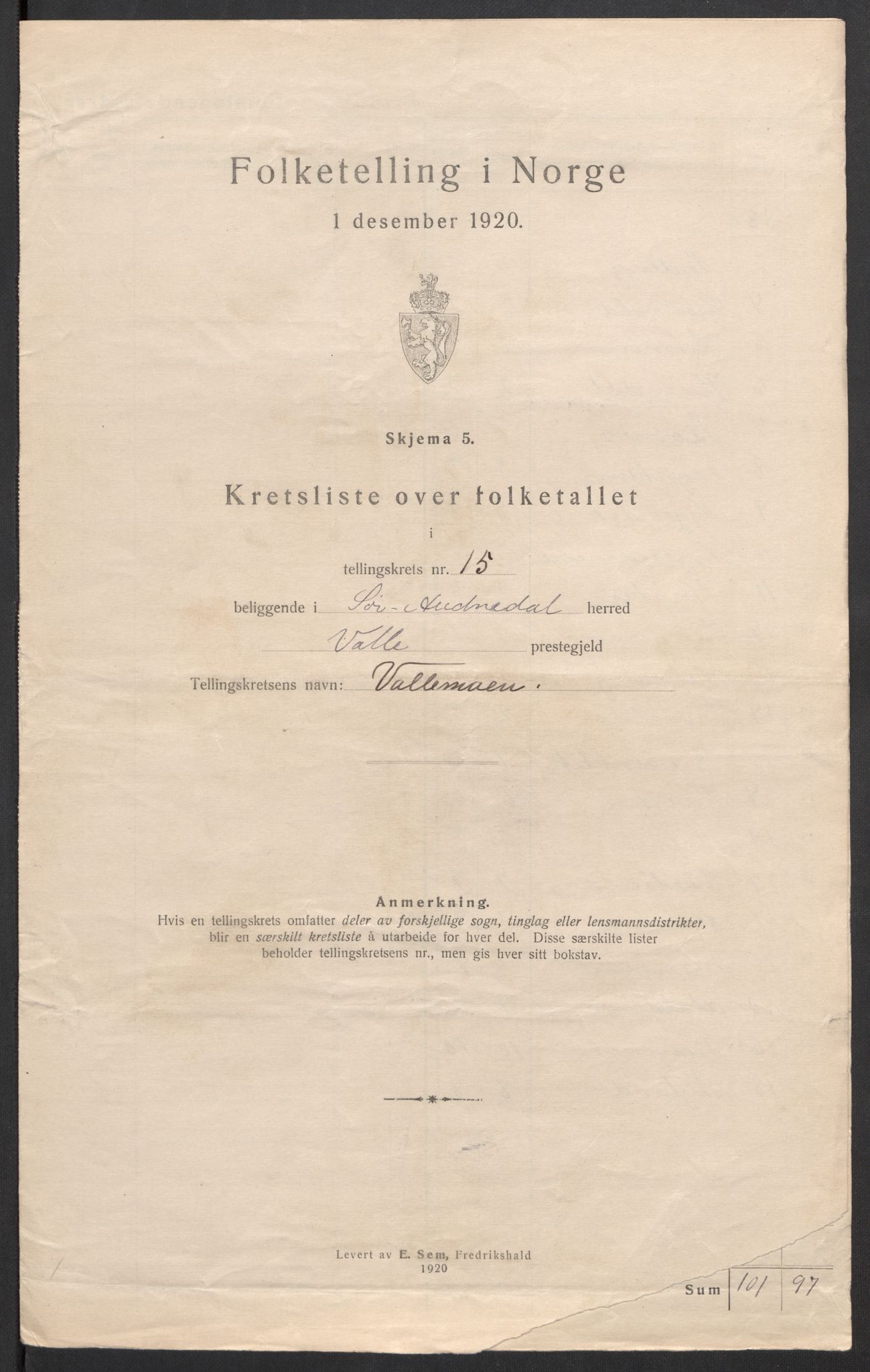 SAK, 1920 census for Sør-Audnedal, 1920, p. 61