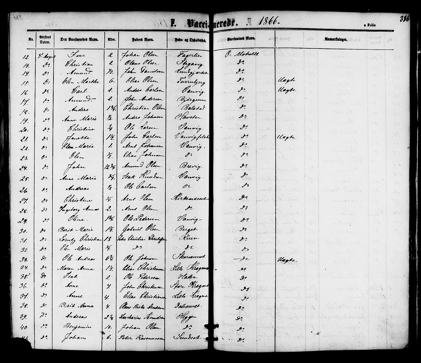 Ministerialprotokoller, klokkerbøker og fødselsregistre - Nord-Trøndelag, SAT/A-1458/701/L0009: Parish register (official) no. 701A09 /1, 1864-1882, p. 386