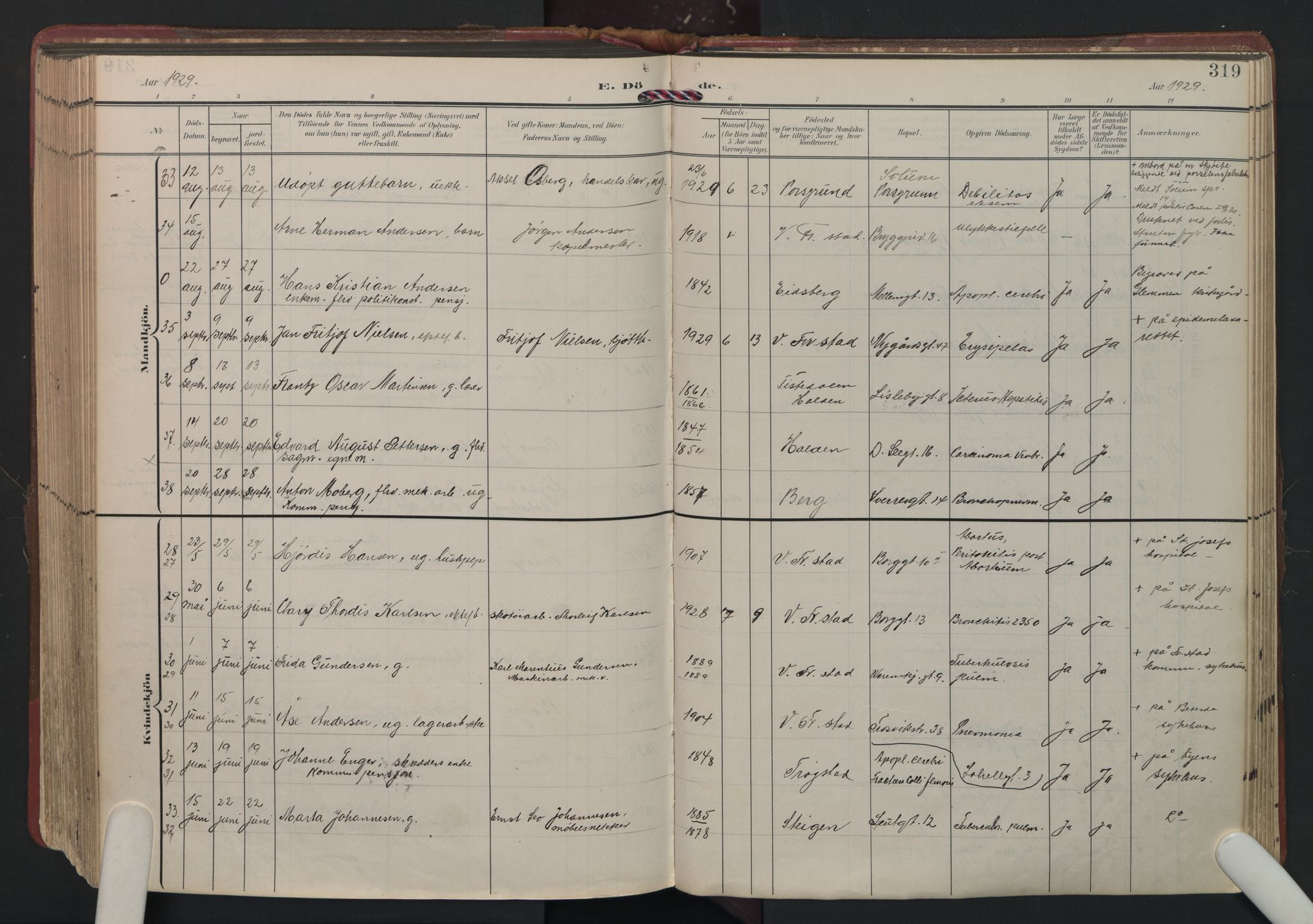 Fredrikstad domkirkes prestekontor Kirkebøker, AV/SAO-A-10906/F/Fa/L0008: Parish register (official) no. I 8, 1902-1936, p. 319