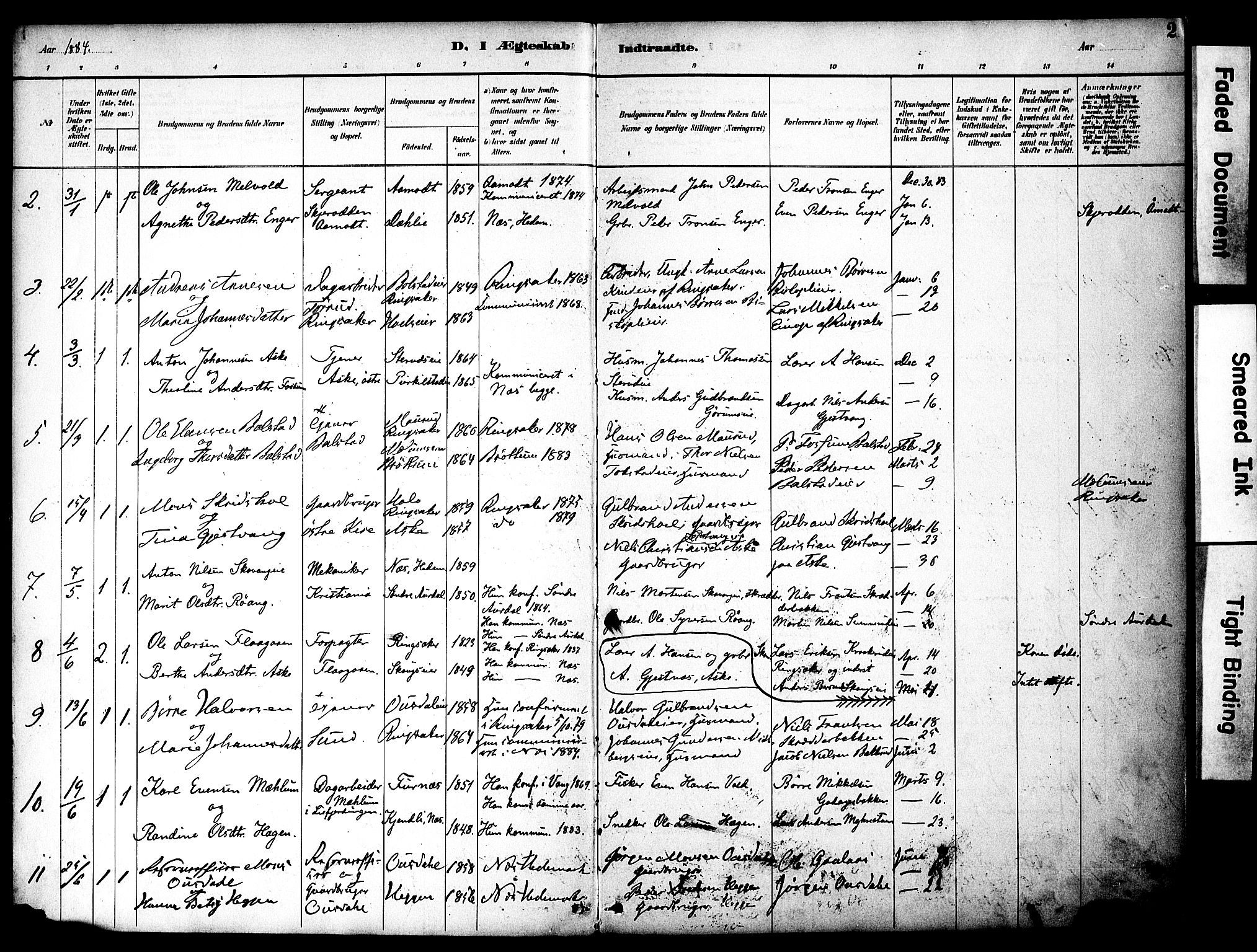 Nes prestekontor, Hedmark, AV/SAH-PREST-020/K/Ka/L0008: Parish register (official) no. 8, 1883-1905, p. 2