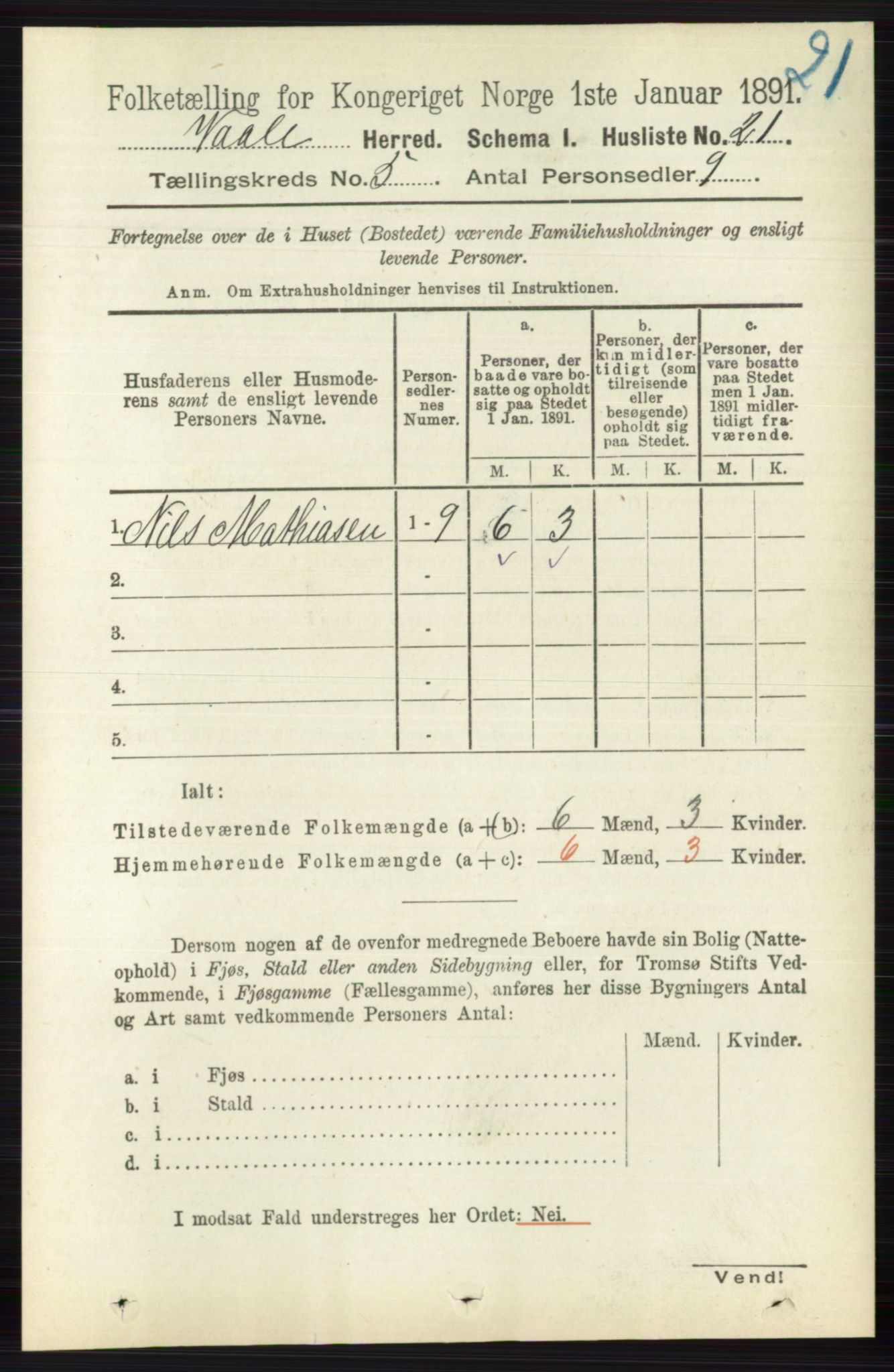 RA, 1891 census for 0716 Våle, 1891, p. 1322