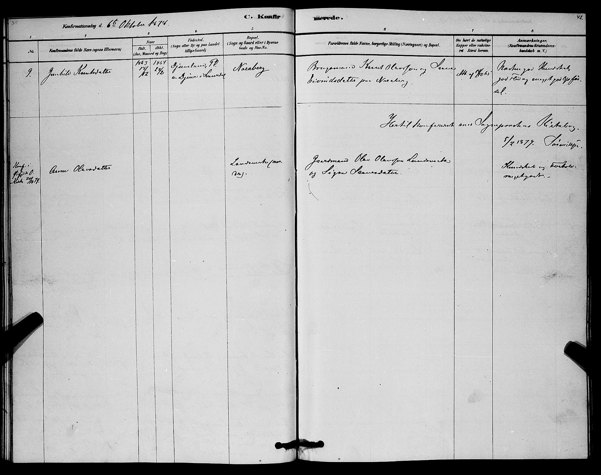 Lårdal kirkebøker, SAKO/A-284/G/Gc/L0003: Parish register (copy) no. III 3, 1878-1890, p. 42