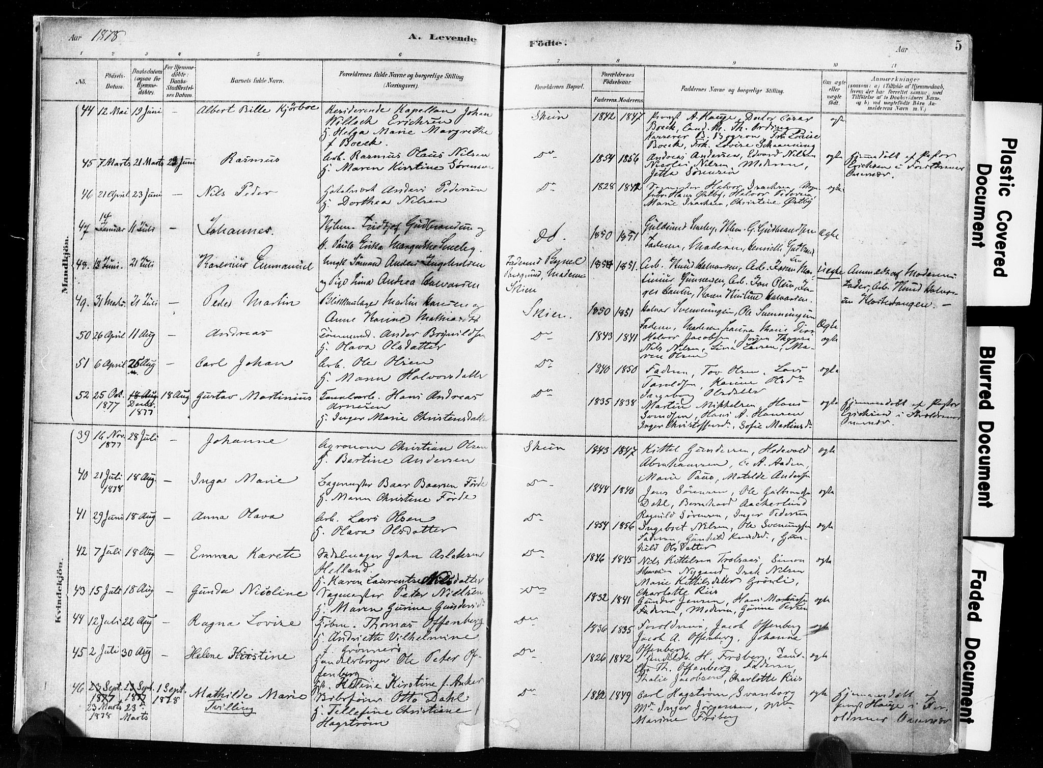 Skien kirkebøker, AV/SAKO-A-302/F/Fa/L0009: Parish register (official) no. 9, 1878-1890, p. 5