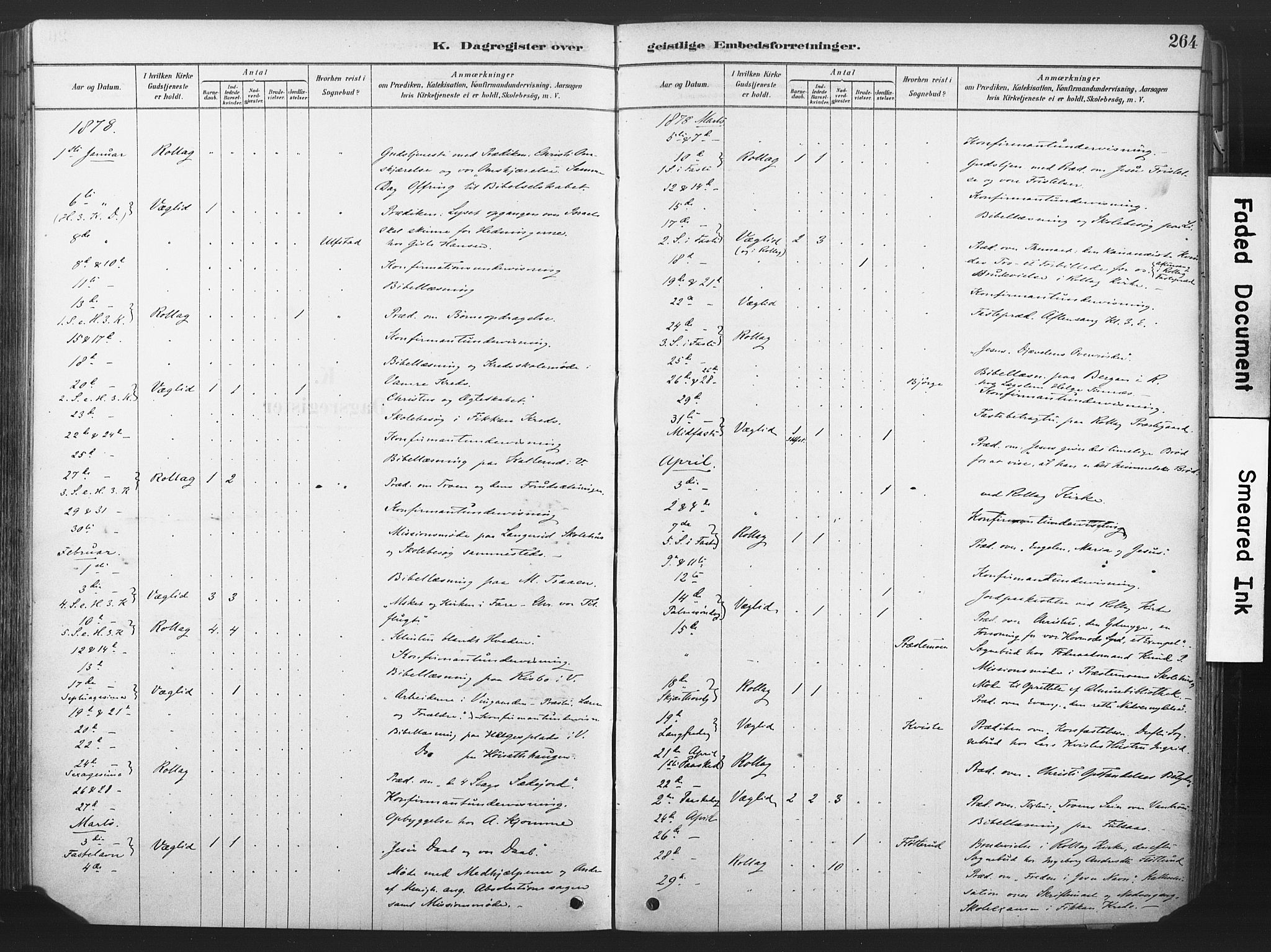 Rollag kirkebøker, SAKO/A-240/F/Fa/L0011: Parish register (official) no. I 11, 1878-1902, p. 264