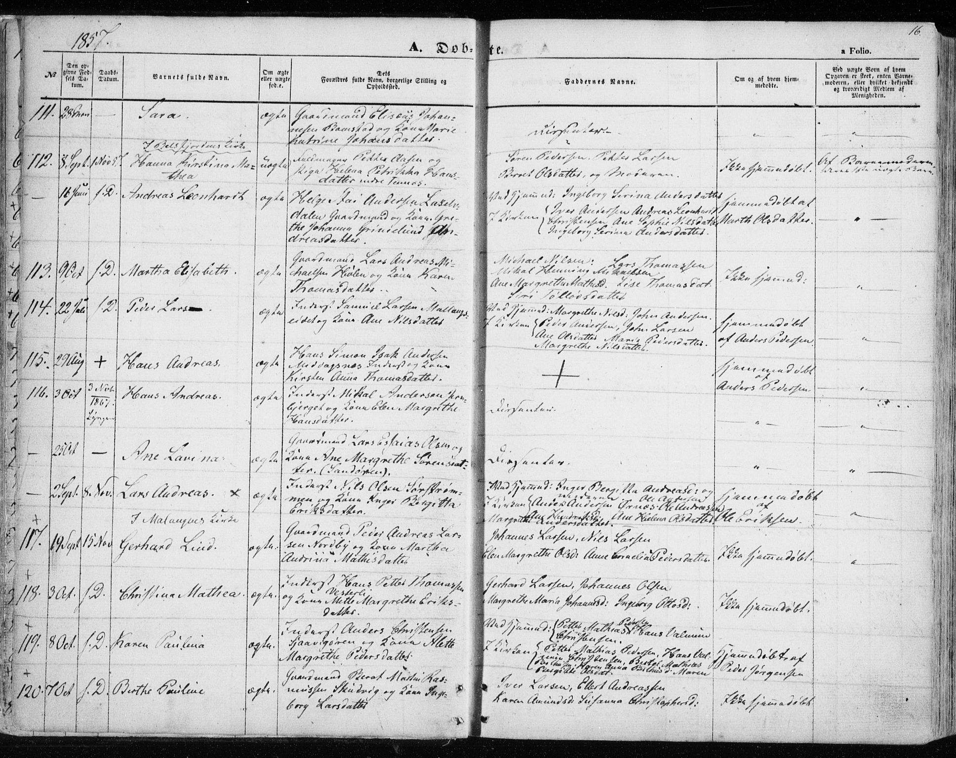 Balsfjord sokneprestembete, AV/SATØ-S-1303/G/Gaa/L0003kirke: Parish register (official) no. 3, 1856-1870, p. 16