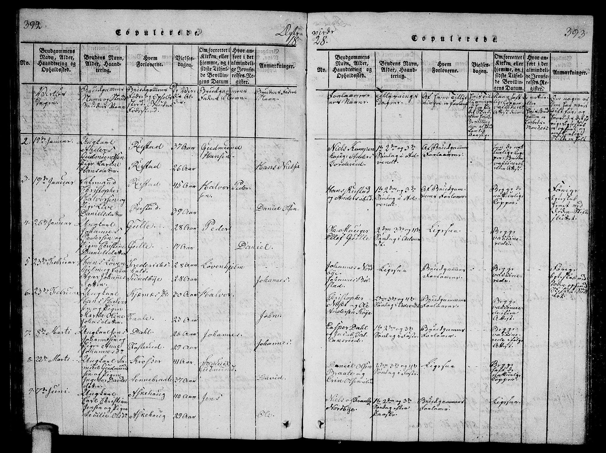Ås prestekontor Kirkebøker, AV/SAO-A-10894/G/Ga/L0002: Parish register (copy) no. I 2, 1820-1836, p. 392-393